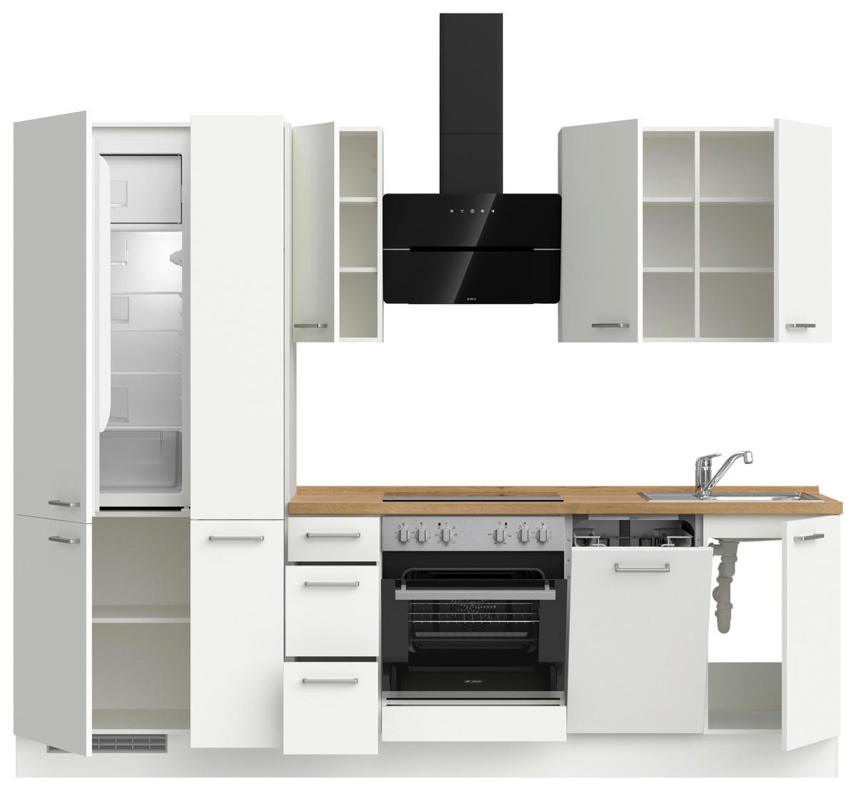 Küchenblock Touch High m. Geräten Weiß - Edelstahlfarben/Eichefarben, MODERN, Holzwerkstoff/Metall (270cm) - Nobilia