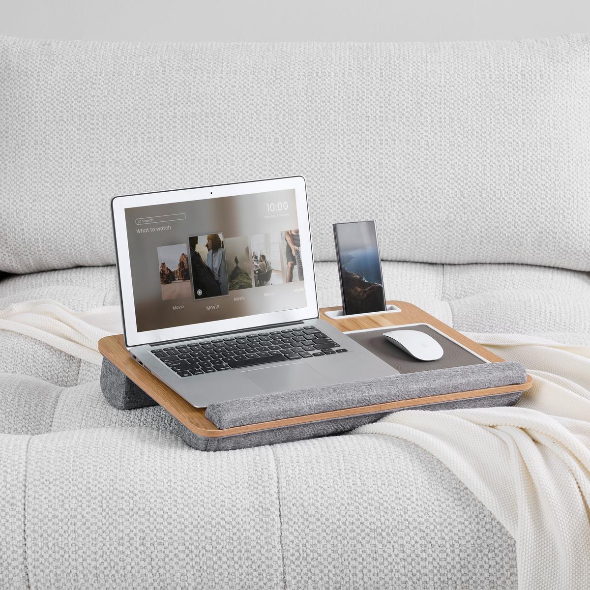 Masă pentru laptop Lappy - culoare natur/gri, Konventionell, plastic/textil (55/36,5/9,5cm) - Mömax