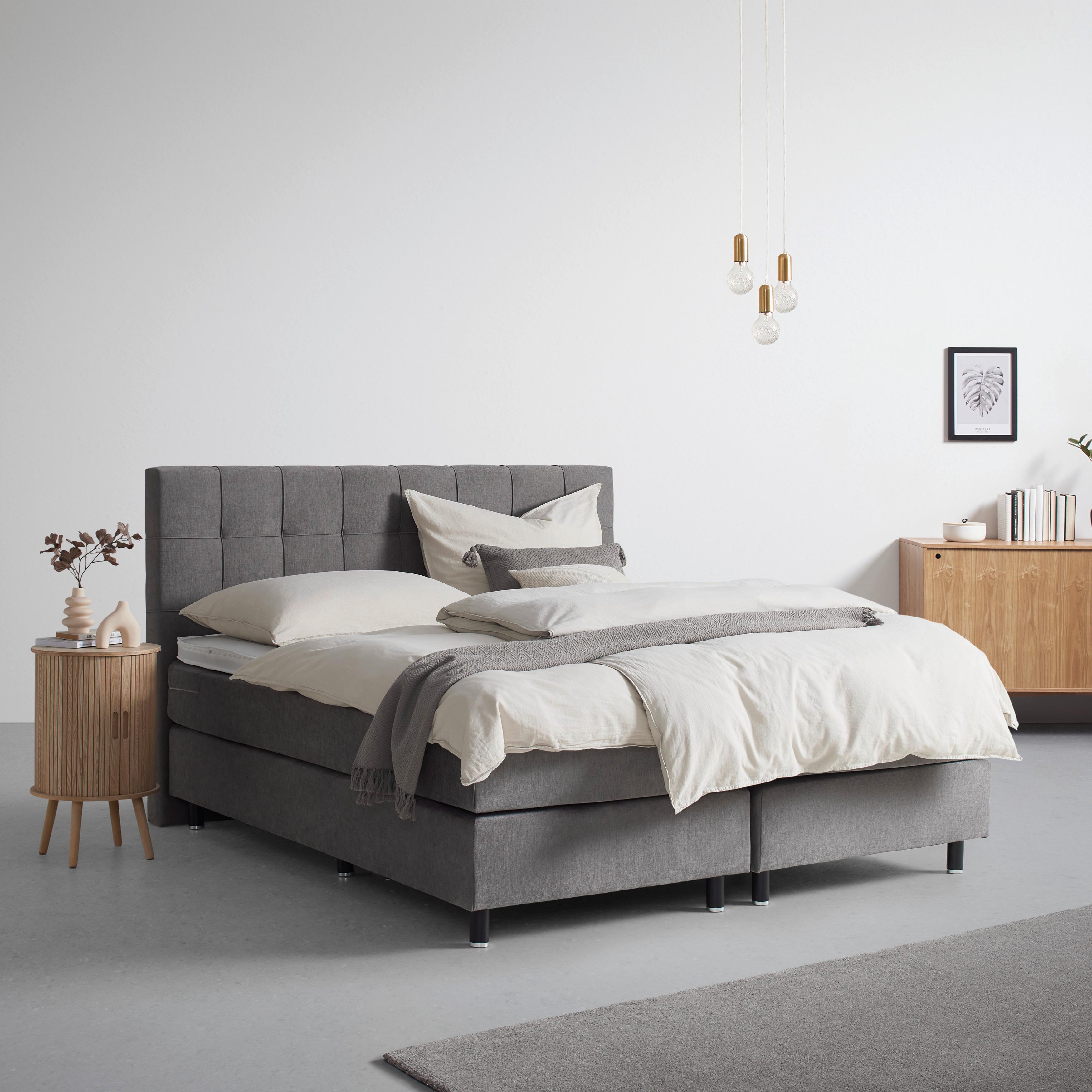 Boxspringbett Primo Dunkelgrau ca. 160x200cm - Dunkelgrau, KONVENTIONELL, Holz/Holzwerkstoff (160/200cm) - Premium Living