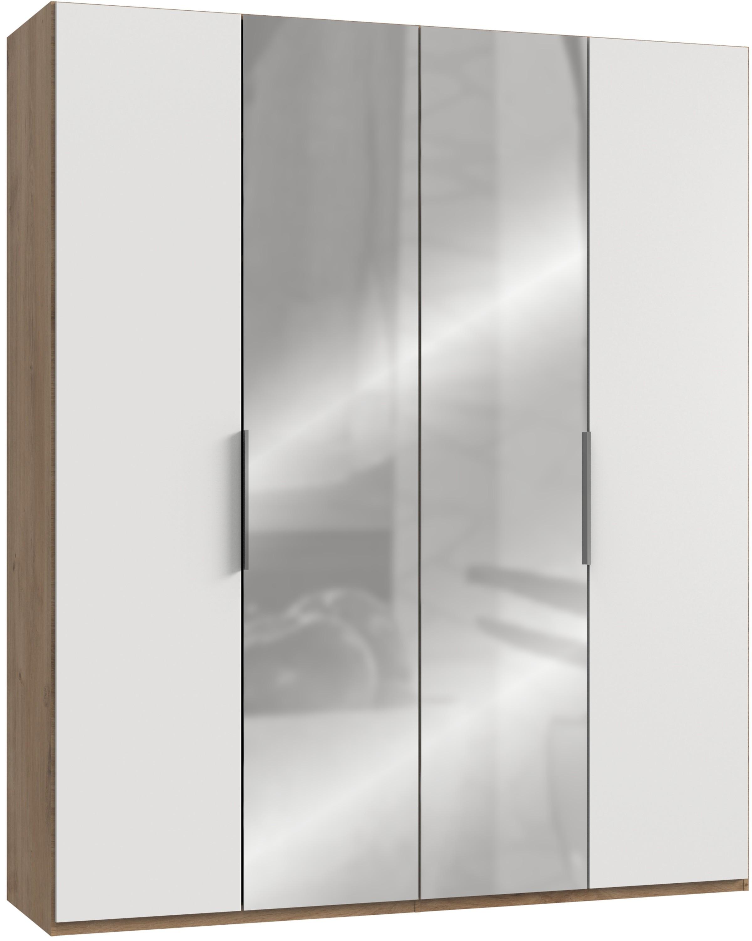 Drehtürenschrank Level 36A mit Spiegel ca. 200 cm Weiß/Eiche - Chromfarben/Eichefarben, MODERN, Holzwerkstoff (200/236/58cm) - MID.YOU
