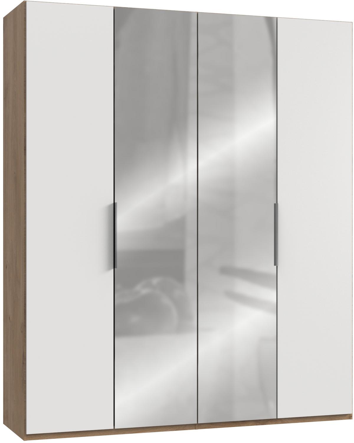Drehtürenschrank Level 36A mit Spiegel ca. 200 cm Weiß/Eiche - Chromfarben/Eichefarben, MODERN, Holzwerkstoff (200/236/58cm) - MID.YOU
