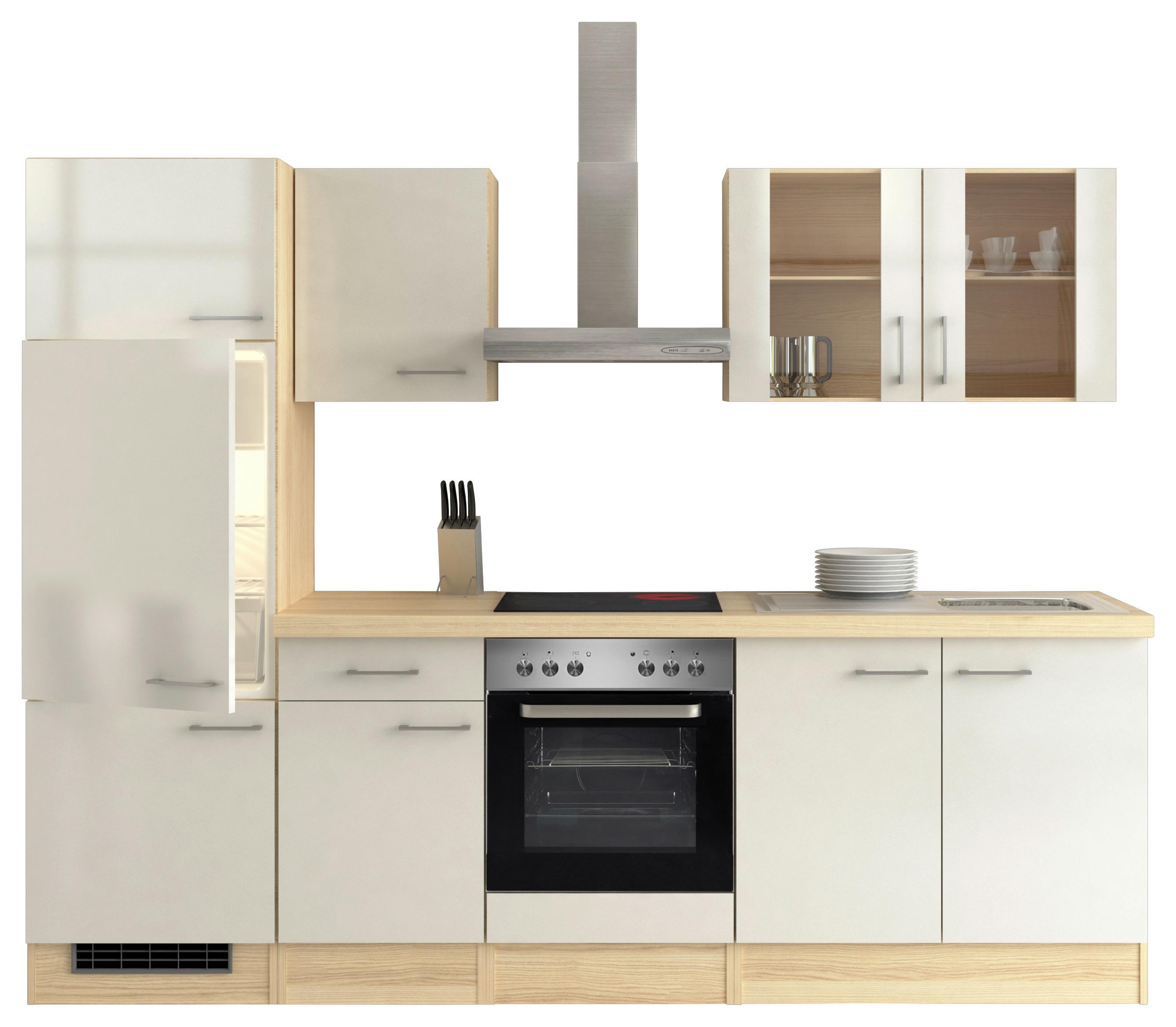 Küchenblock "Abaco" , Perlmutt - Edelstahlfarben/Perlmutt, MODERN, Glas/Holzwerkstoff (270cm) - FlexWell