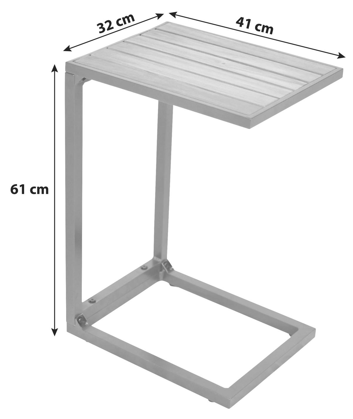 Gartenbeistelltisch "CEE", Akazie/Aluminium - Silberfarben/Naturfarben, MODERN, Holz/Metall (41/32/61cm) - Gardenson
