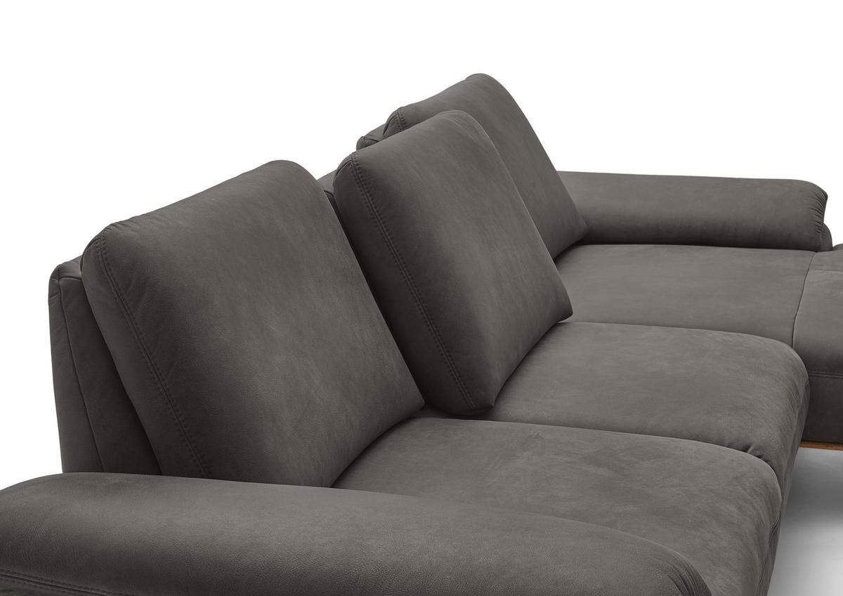 Wohnlandschaft Erling Dunkelgrau - Dunkelgrau/Beige, MODERN, Leder/Metall (322/89/187cm) - Premium Living