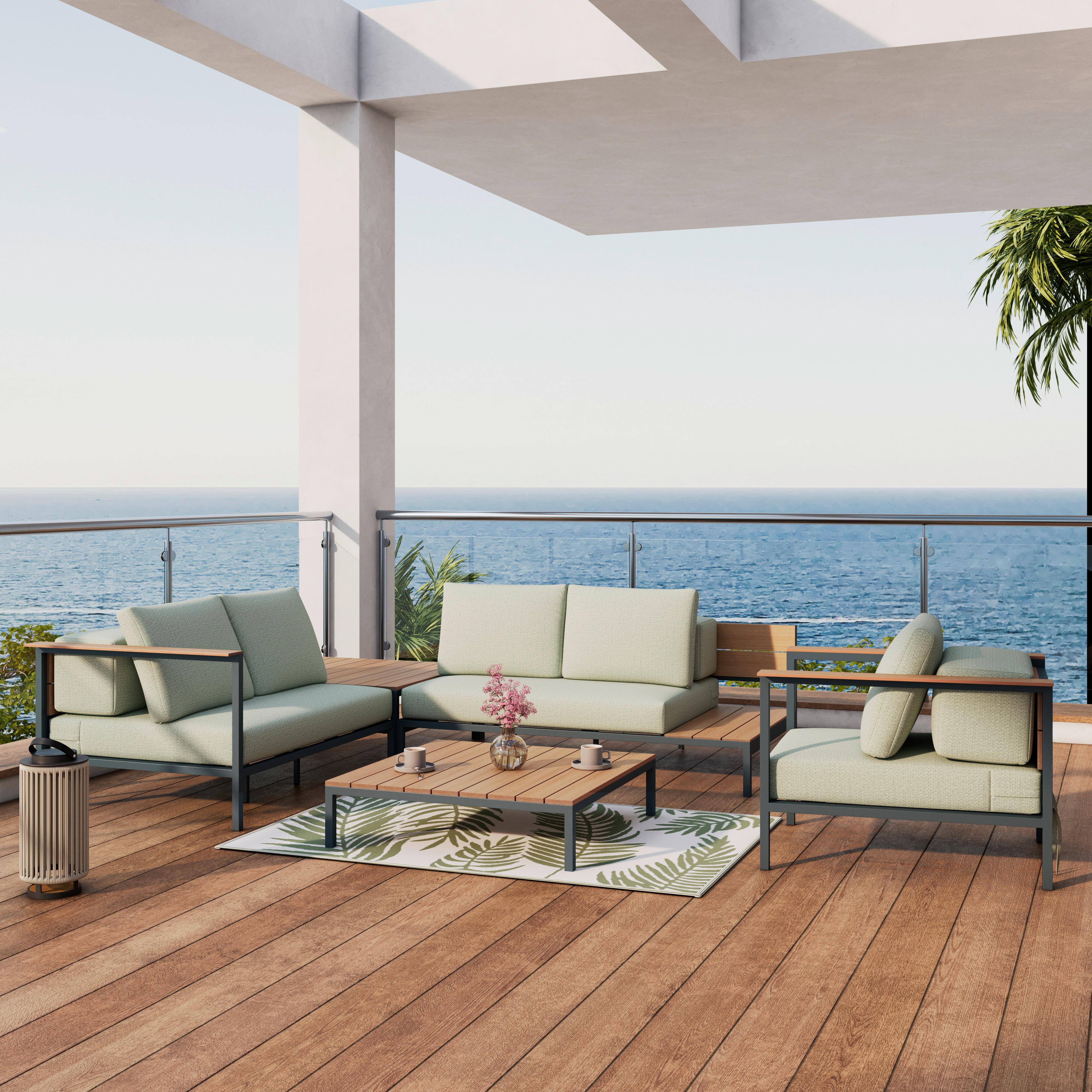 Kerti Garnitúra Chiara - natúr színű/világoszöld, Modern, műanyag/textil (164/68/94cm) - Bessagi Garden