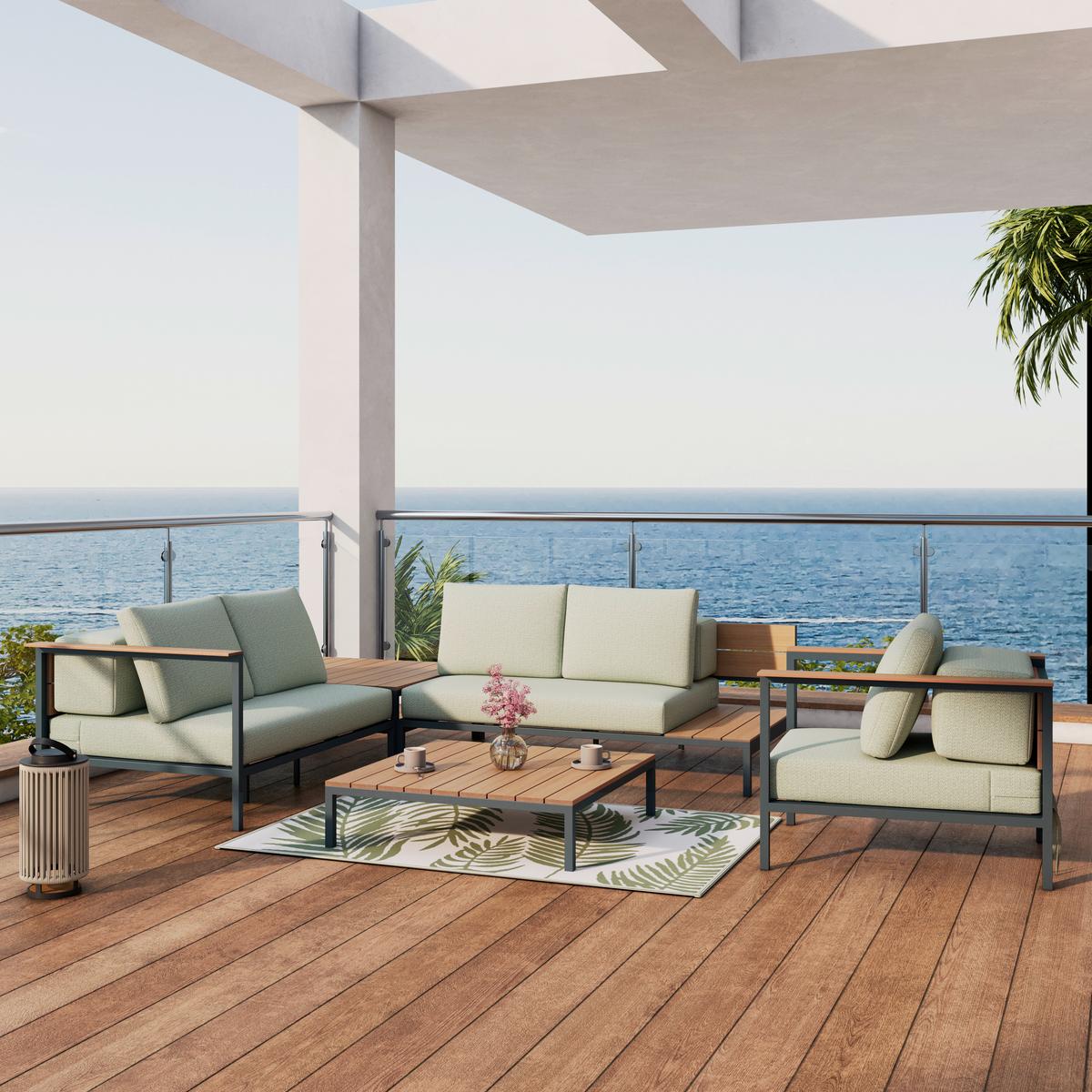 Kerti Garnitúra Chiara - natúr színű/világoszöld, Modern, műanyag/textil (164/68/94cm) - Bessagi Garden