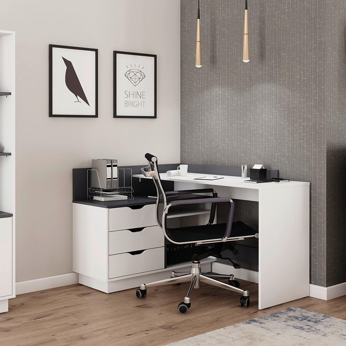 Eckschreibtisch Belfast Schwarz/Weiß ca. 129x105x84cm - Schwarz/Weiß, LIFESTYLE, Holzwerkstoff (129/105/84cm) - MID.YOU