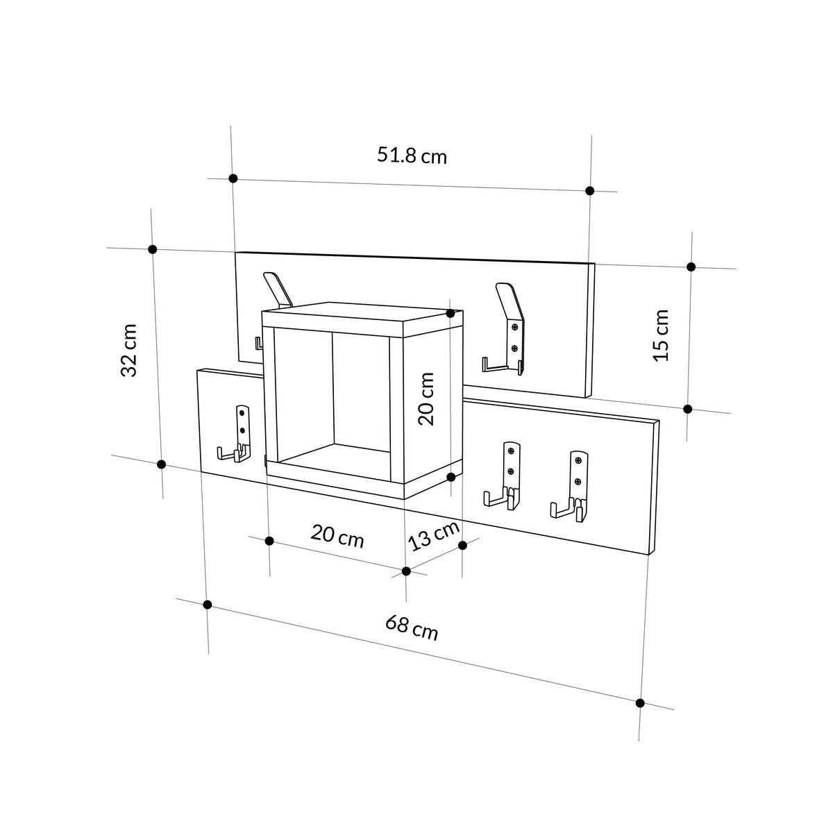 Wandgarderobe Lumina ca. 68x32x13 cm Mokka - Dunkelbraun/Mokka, Design, Holzwerkstoff/Metall (68/32/13cm) - Livetastic