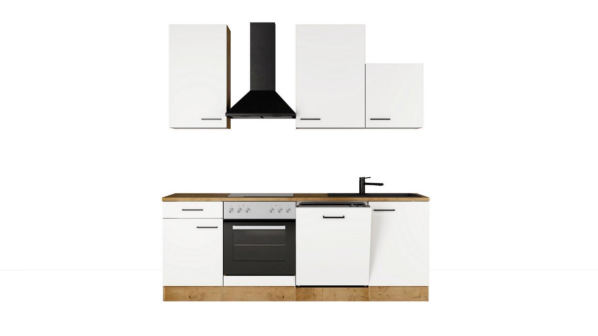 Küchenblock Avila m. Geräten Magnolie - Eichefarben/Magnolie, Trend, Holzwerkstoff/Metall (220cm) - FlexWell