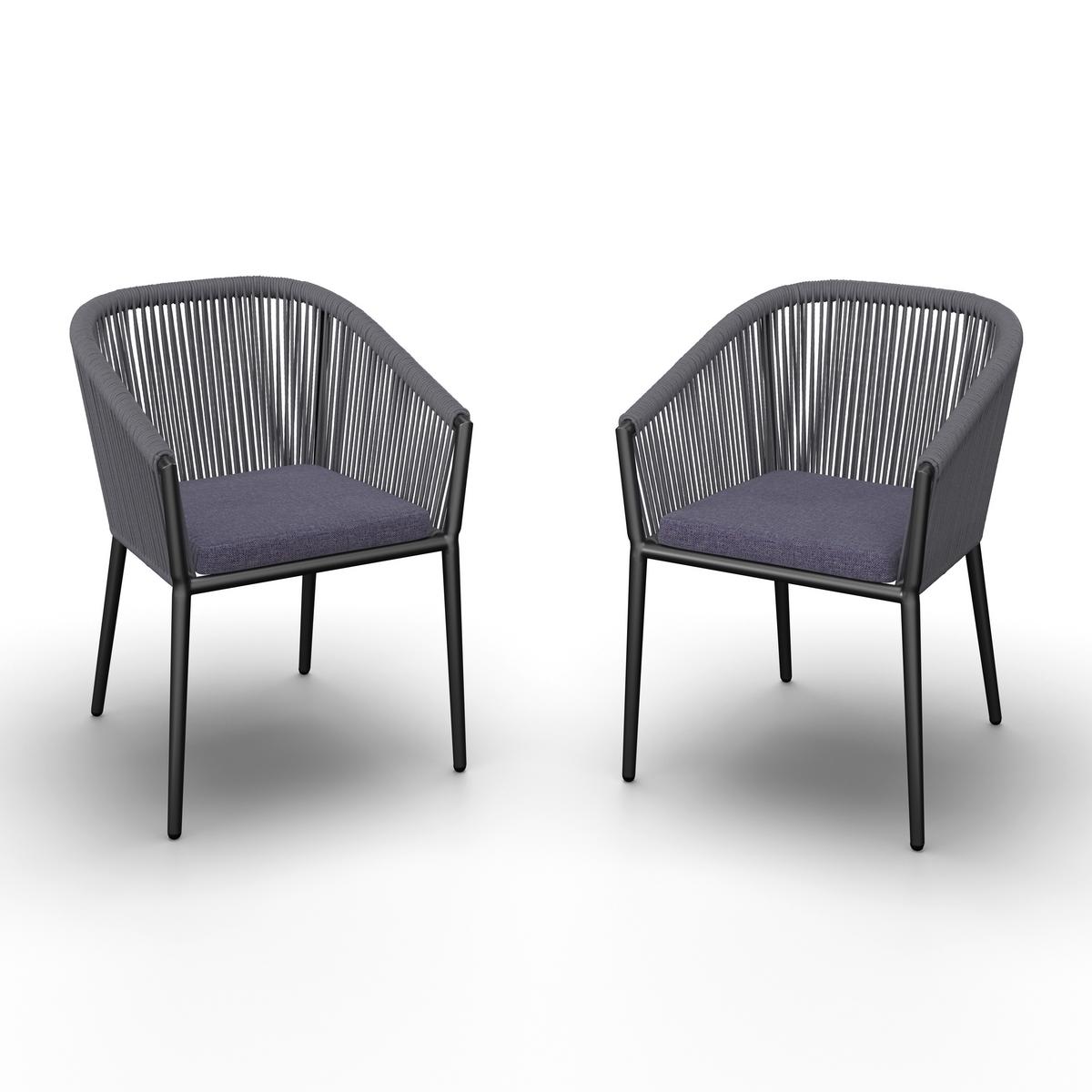 Gartensessel-Set 2-er Benicia Blau aus Metall/Textil - Blau/Schwarz, MODERN, Textil/Metall (55/76/63cm) - Bessagi Garden