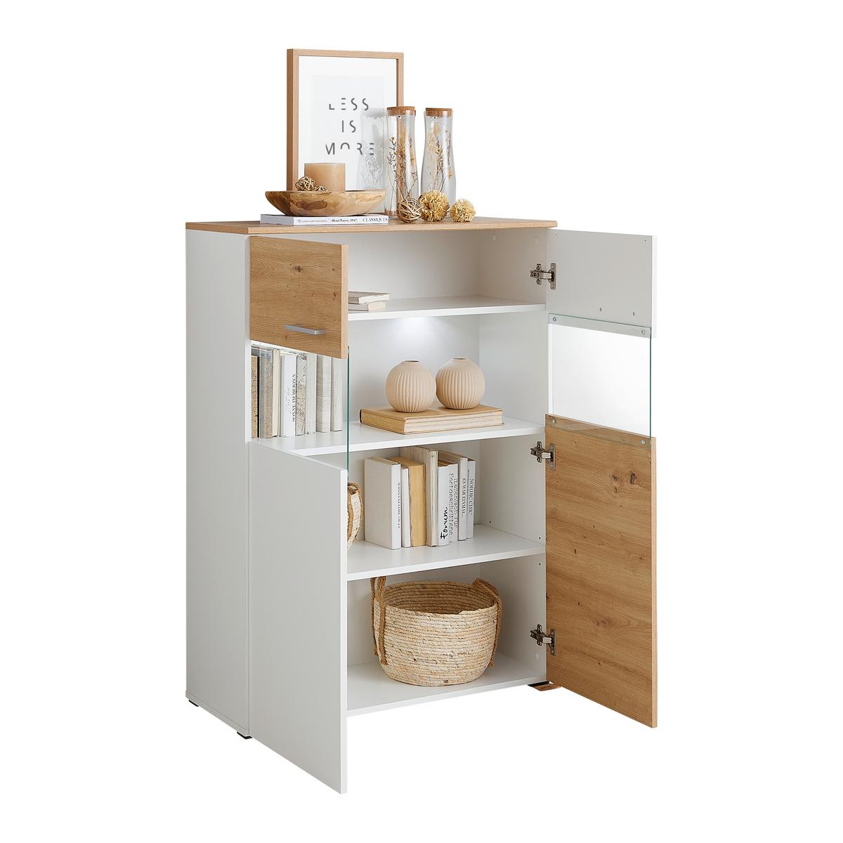 Comodă înaltă VALENCIA - Modern, sticlă/material pe bază de lemn (85/113,4/35cm) - Modern Living