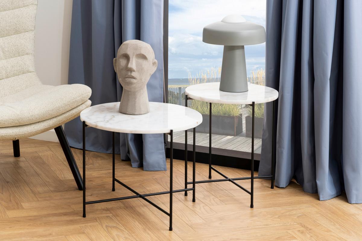 Masă auxiliară AVILA - alb/negru, Trend, metal/piatră (42/42/45cm) - Modern Living