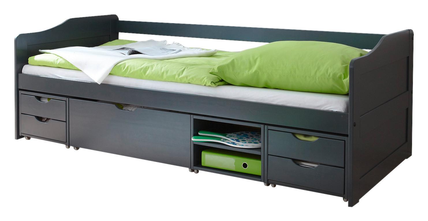 Stauraumbett "Marlies", aus Kiefer, dunkelgrau - Dunkelgrau, MODERN, Holz (90/200cm) - MID.YOU