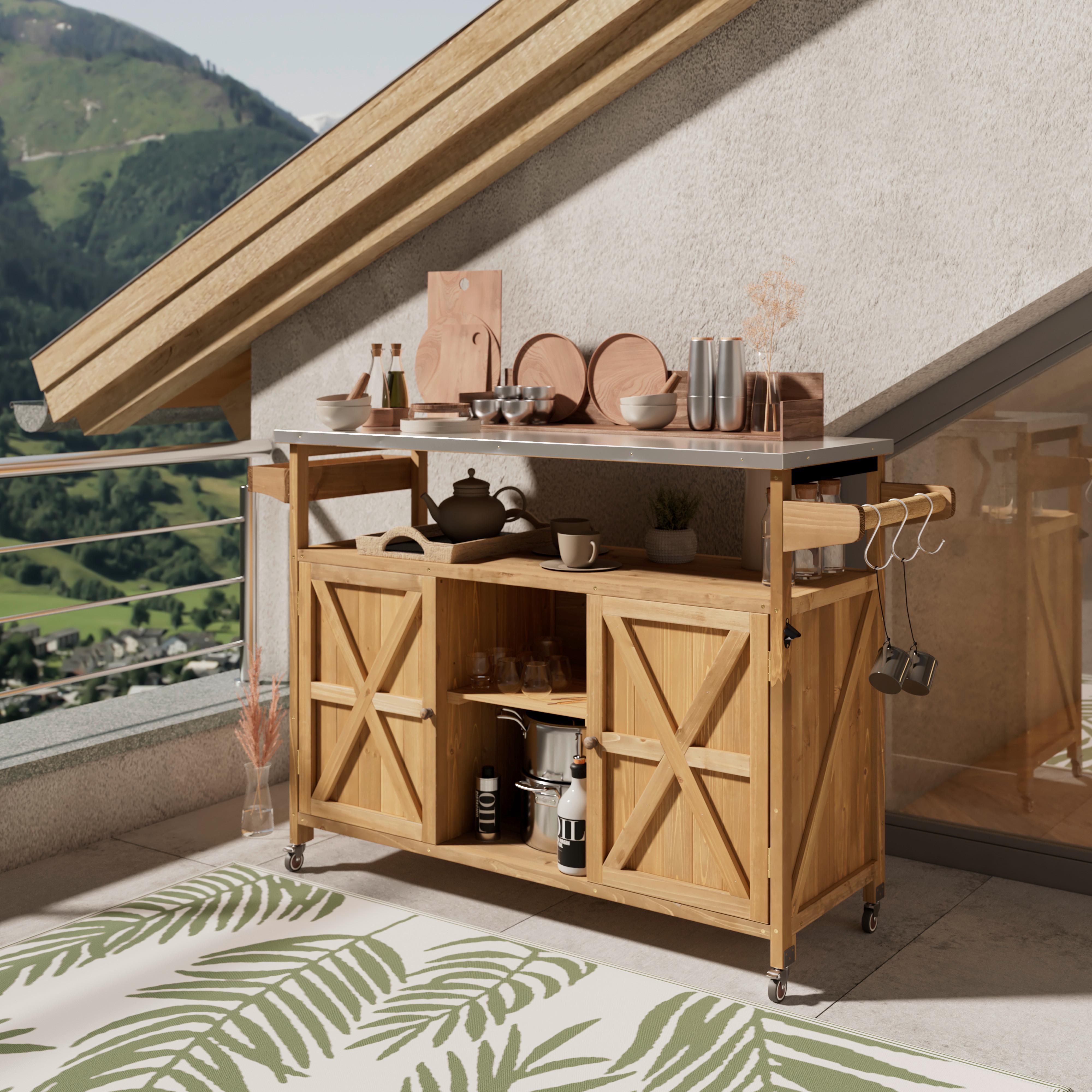 Gartenschrank Ali Tannenfarben aus Echtholz - Tannenholzfarben, MODERN, Holz/Metall (143/92/47cm) - Bessagi Garden