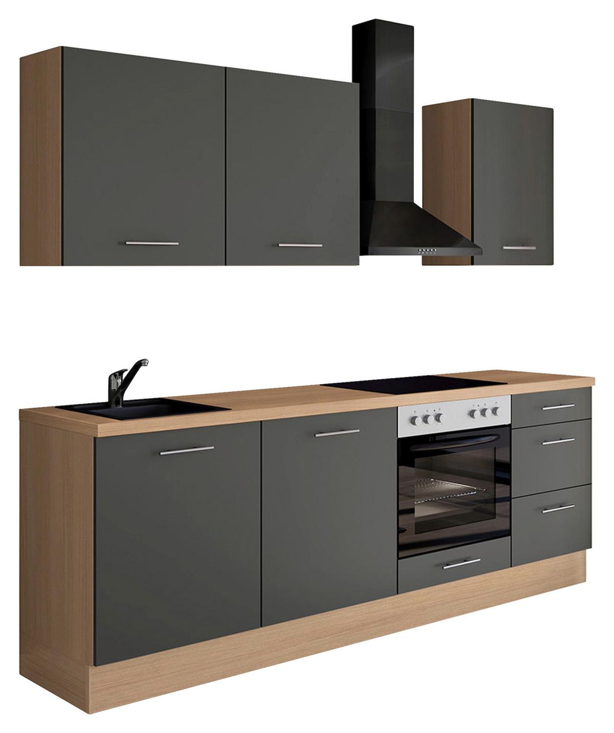 Küchenblock IP1200 m. Geräten Dunkelgrau - Edelstahlfarben/Dunkelgrau, Design, Holzwerkstoff/Metall (230cm) - Impuls