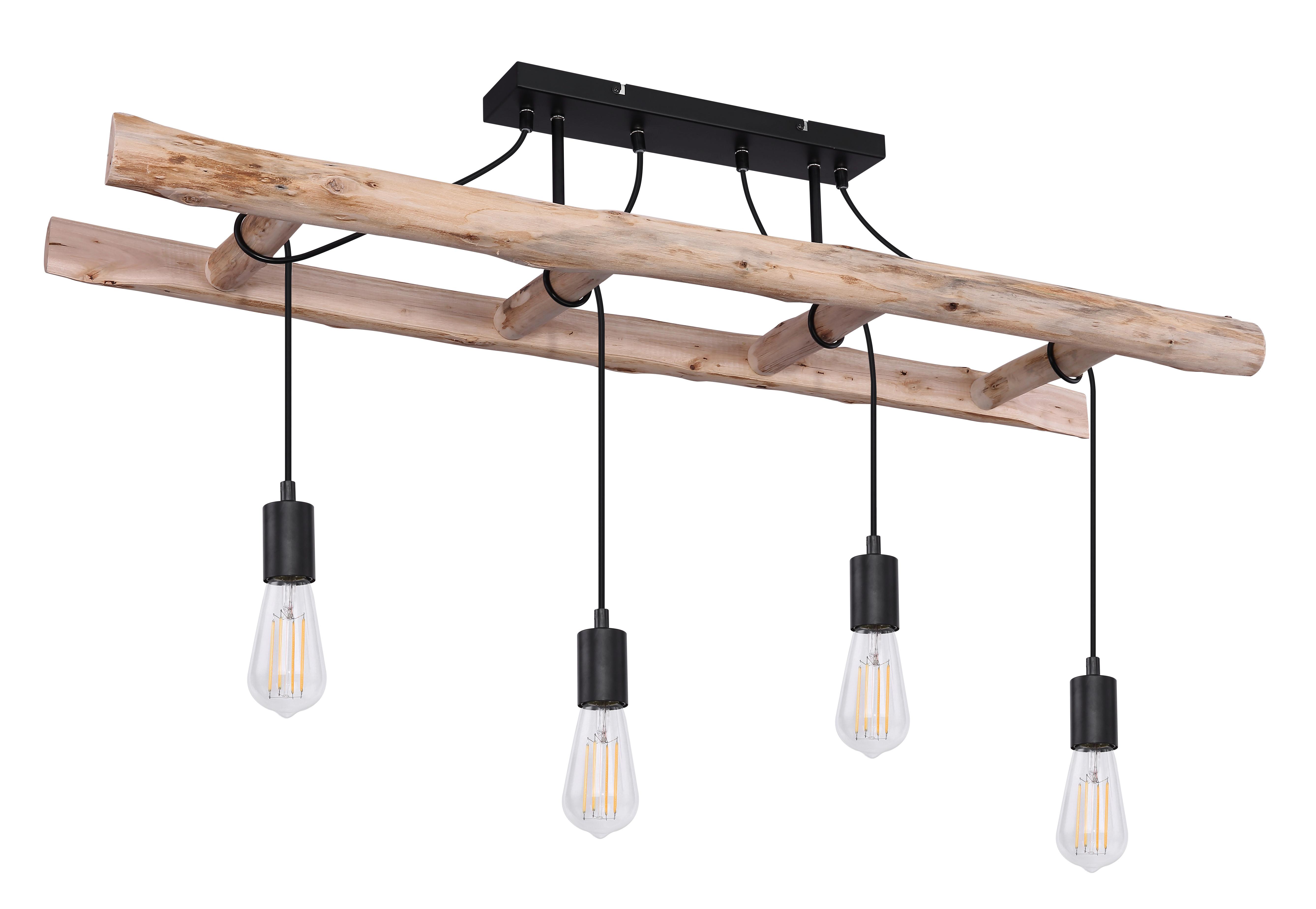 Deckenleuchte Irmgard max. 60 Watt - Schwarz/Naturfarben, Natur, Holz/Metall (115/30/80cm) - Globo