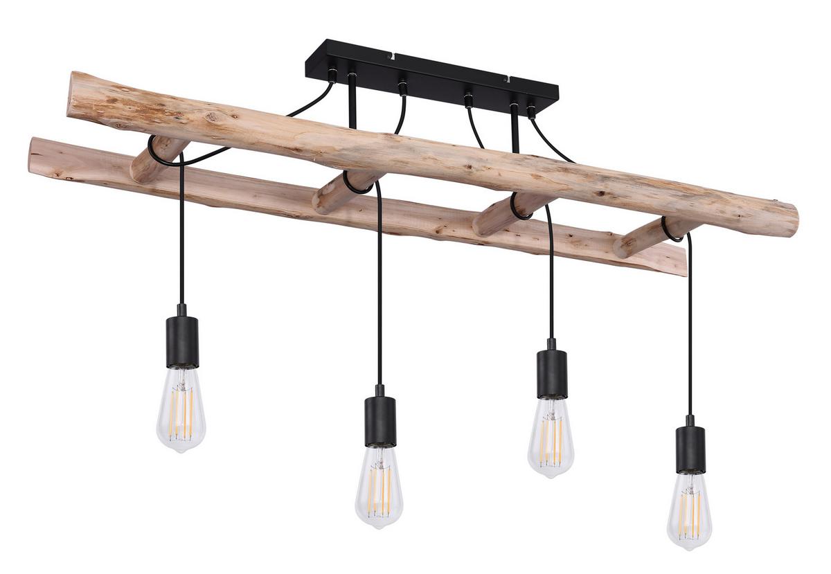 Deckenleuchte Irmgard max. 60 Watt - Schwarz/Naturfarben, Natur, Holz/Metall (115/30/80cm) - Globo