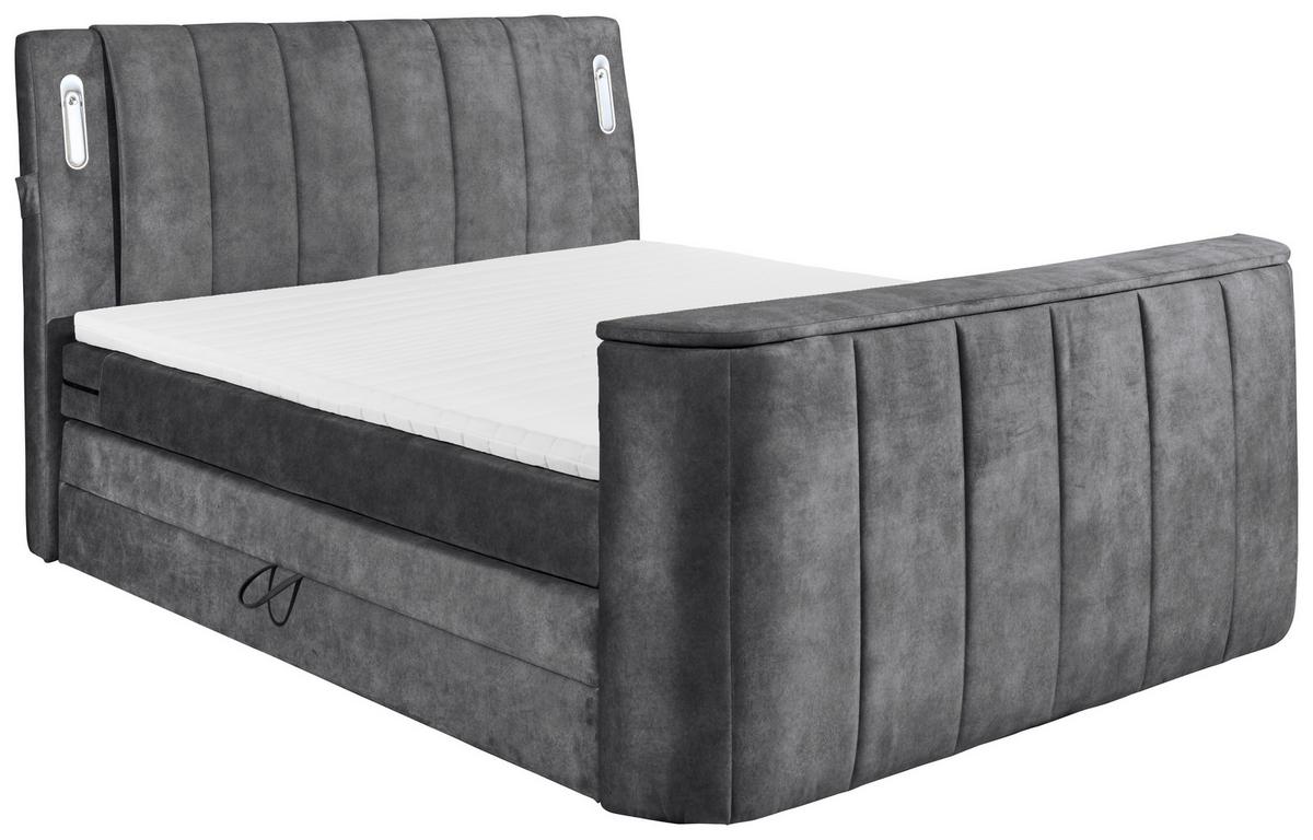 Boxspringbett Dallas m. LED ca. 180x200 cm Anthrazit - Anthrazit, MODERN, Holzwerkstoff/Kunststoff (180/200cm) - MID.YOU