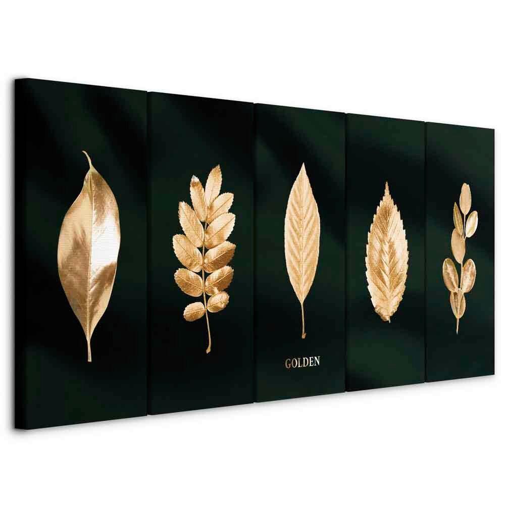 Vászonkép Noble Collection 5tlg. - smaragdzöld/aranyszínű, Basics, faalapú anyag/textil (200/80/1.2cm) - artgeist