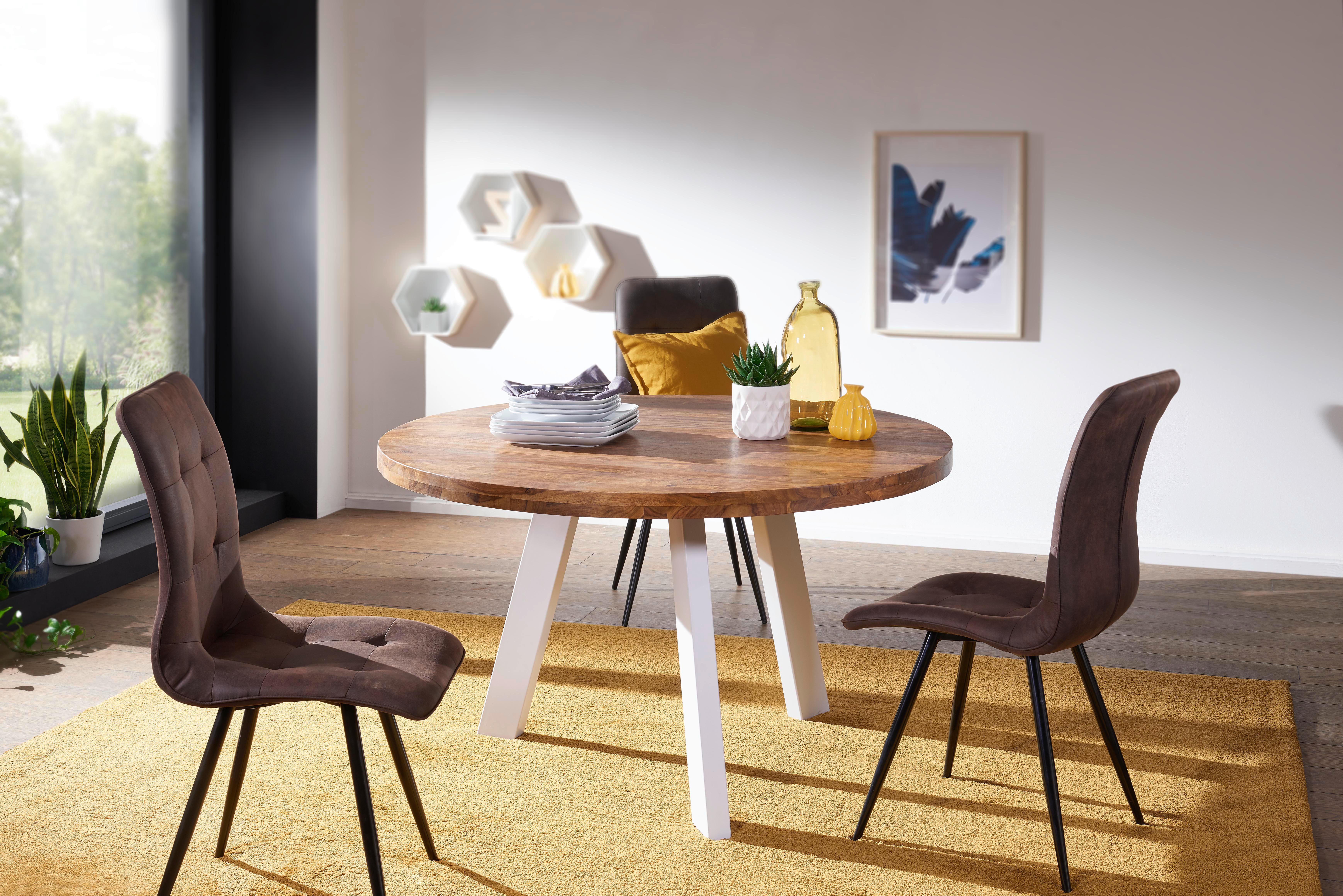 Jedilna Miza Repa, Pravi Les, Ø 130cm - bela/barve indijskega rožnega lesa, Design, kovina/les (130/77cm) - MID.YOU
