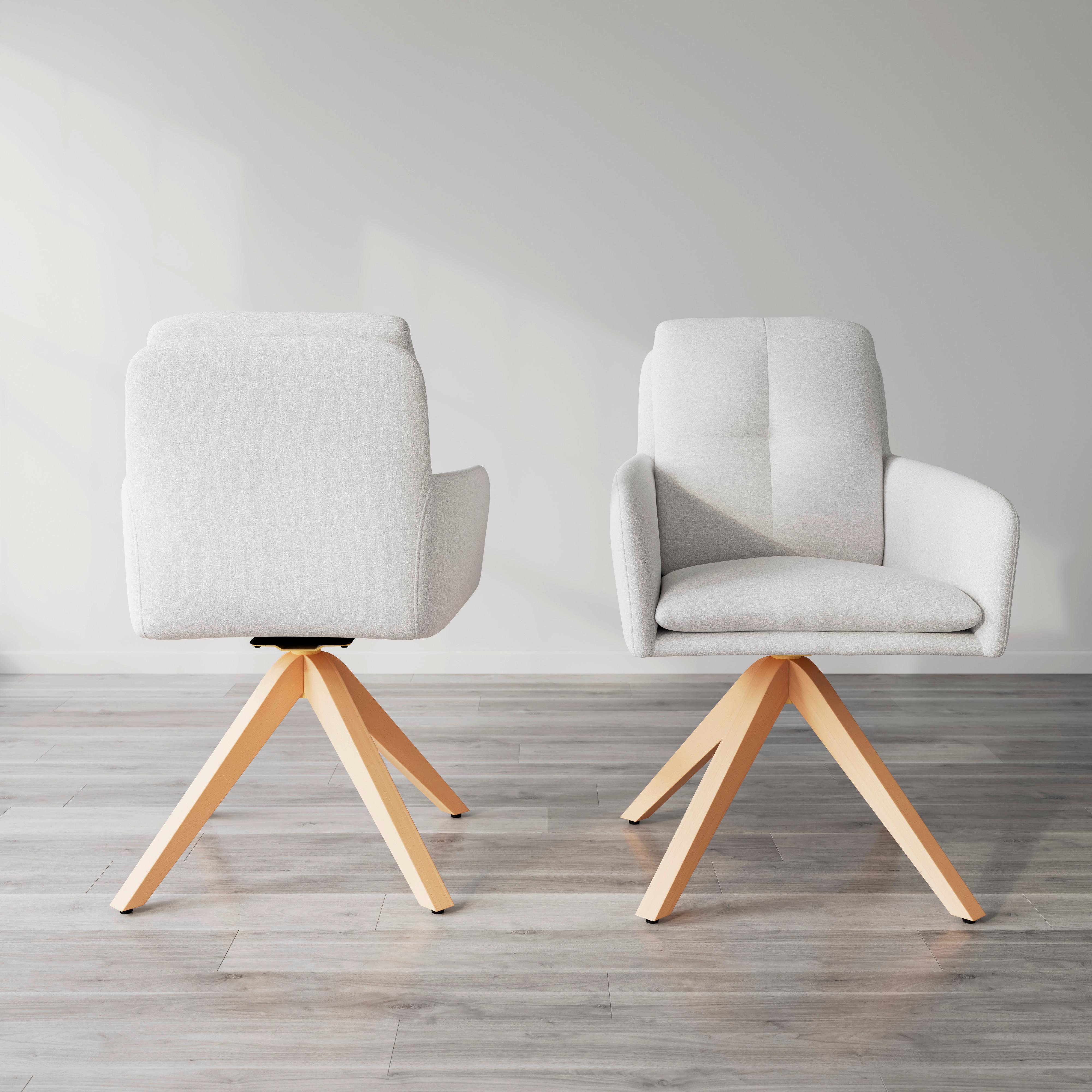 Armlehnstuhl Finja Weiß Webstoff Drehbar Gepolstert - Buchefarben/Weiß, MODERN, Holz/Textil (59/97/63cm) - Bessagi Home