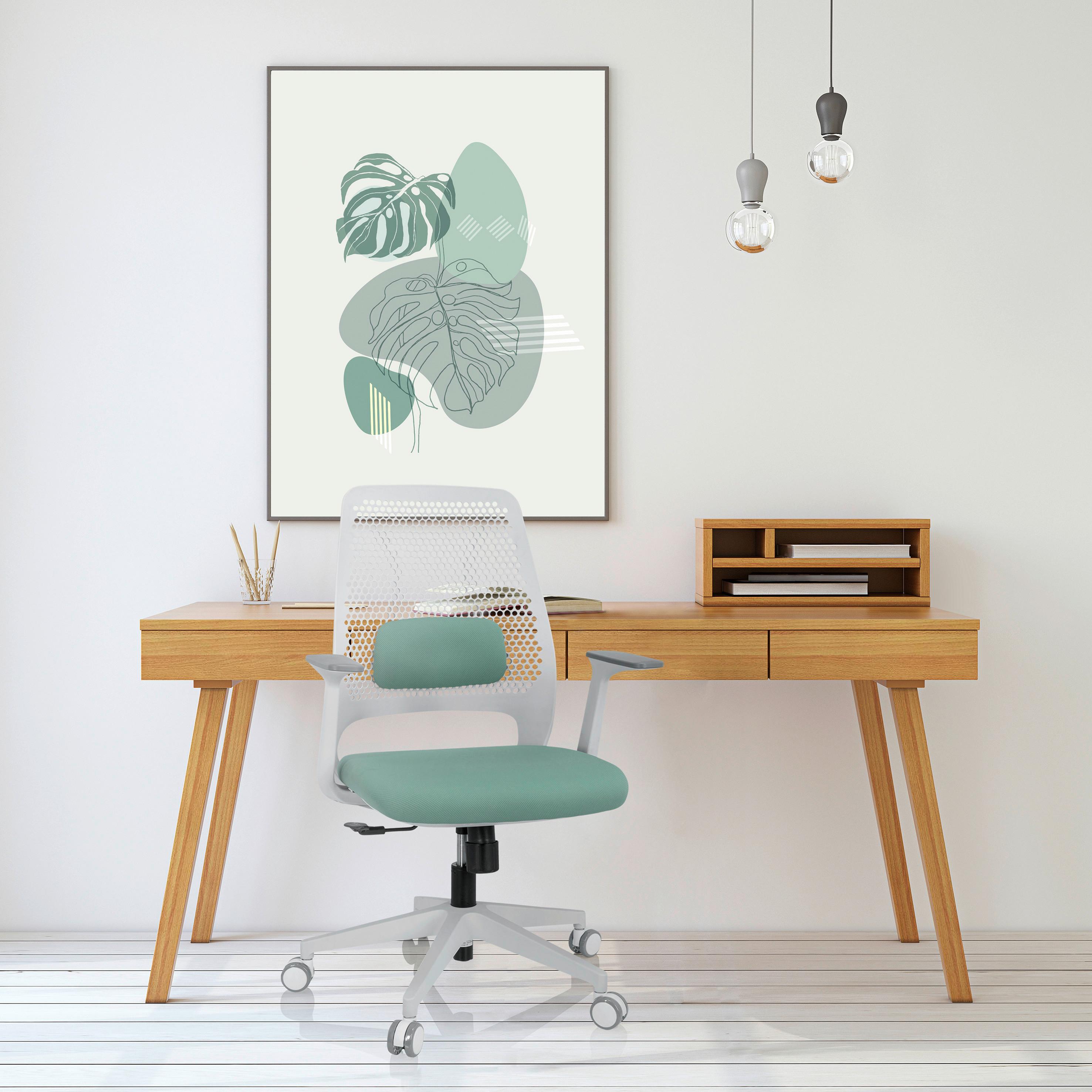 Pisarniški Stol Parferio W, Meta Zelena - bela/metino zelena, Basics, umetna masa/tekstil (63/99/56cm) - MID.YOU