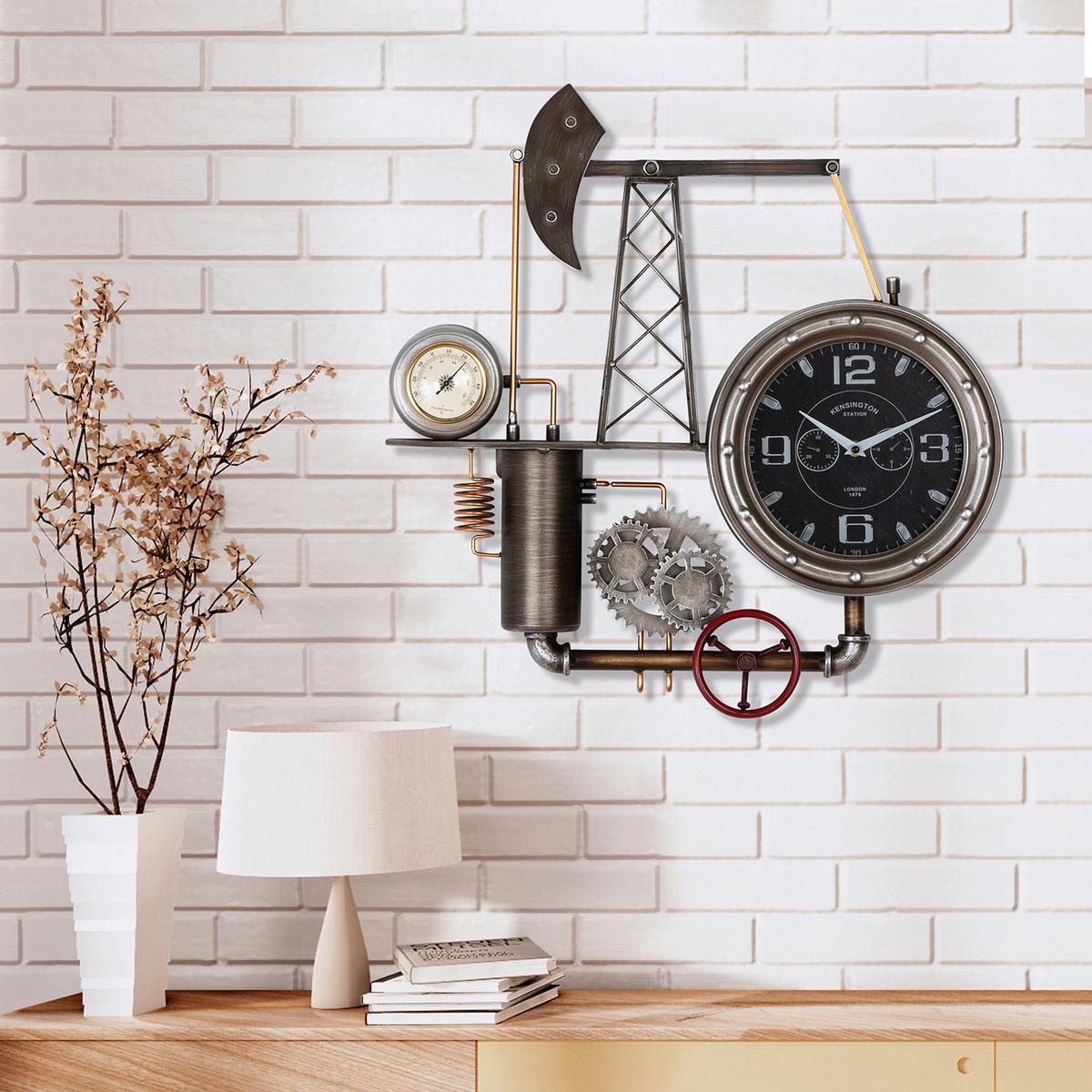 Wanduhr Ölförderturm Schwarz/Silberfarben - Silberfarben/Schwarz, LIFESTYLE, Kunststoff/Metall (55/56/8cm)