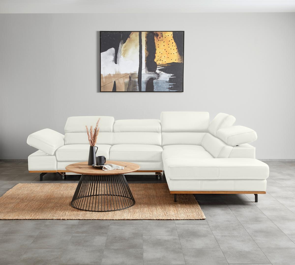 Wohnlandschaft Carmen rechts Weiß - Schwarz/Weiß, MODERN, Leder/Holz (292/72/226cm) - Premium Living