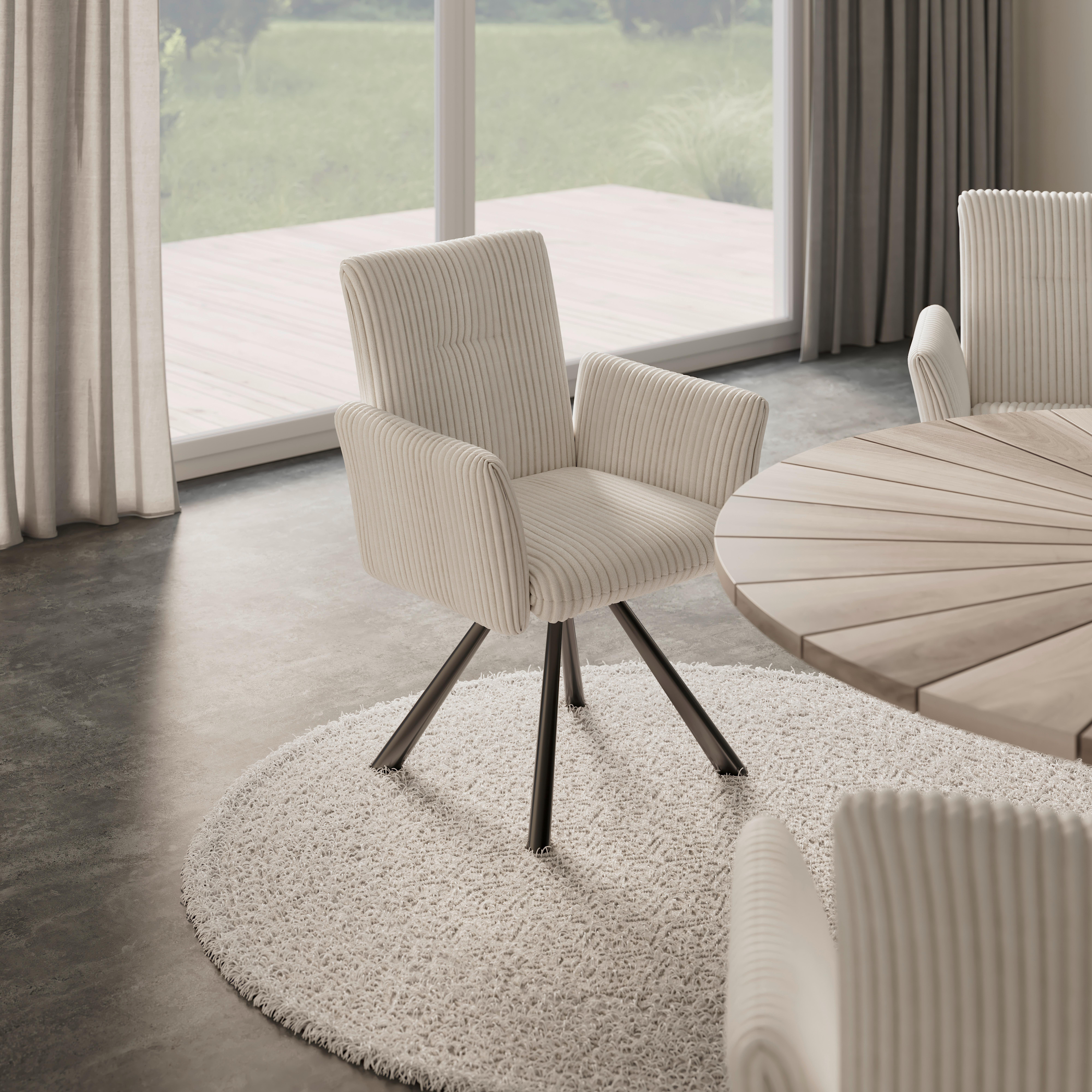 Armlehnstuhl Jade Beige Cord Drehbar Gepolstert - Beige/Schwarz, MODERN, Holz/Textil (64/87/63cm) - Bessagi Home