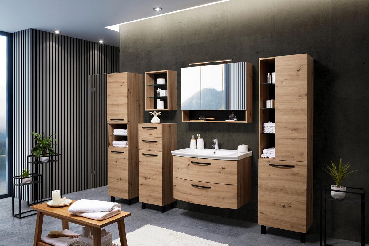 armoire haute in Eiche Artisan - Schwarz/Eiche Artisan, Modern, Glas/Holzwerkstoff (40/180/190/35cm) - Mömax