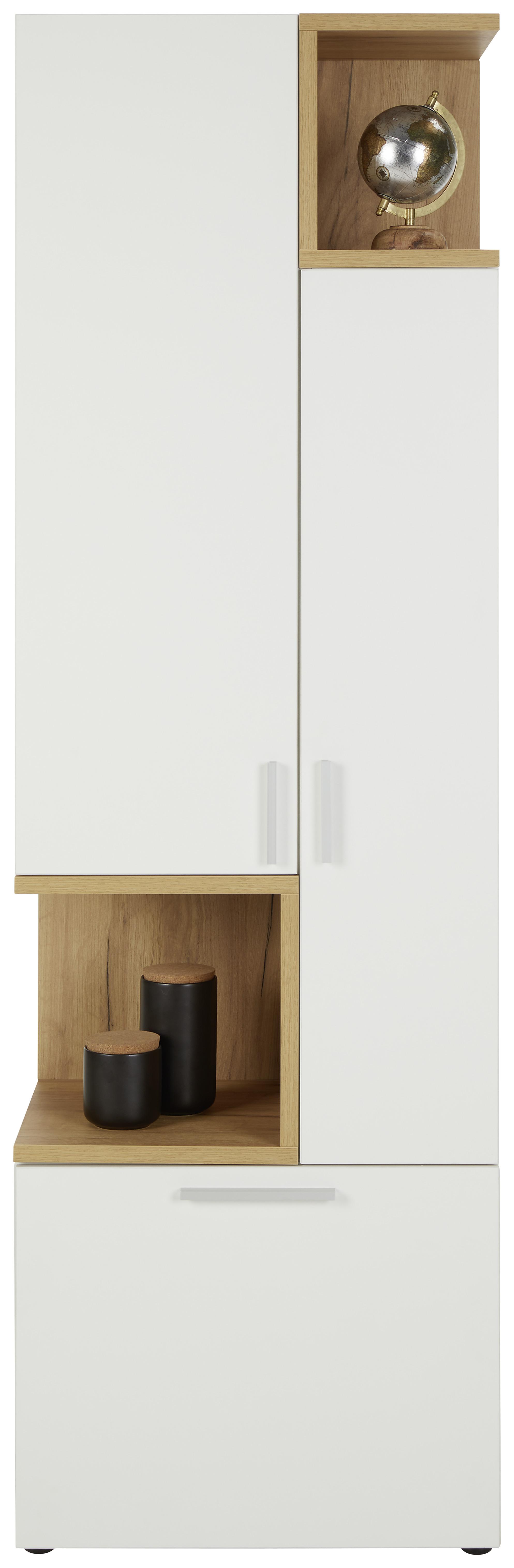 Vitrine in Weiß/Eichefarben - Eichefarben/Alufarben, MODERN, Holzwerkstoff/Kunststoff (60/195/40cm) - Modern Living
