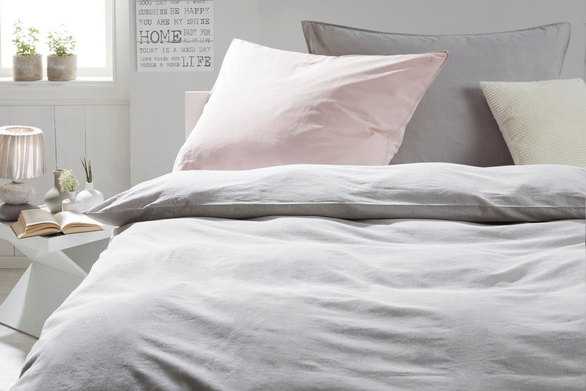 Bettwäsche Stone Washed Uni 160x210cm - Hellgrau, Romantik / Landhaus, Textil (160/210cm) - Modern Living