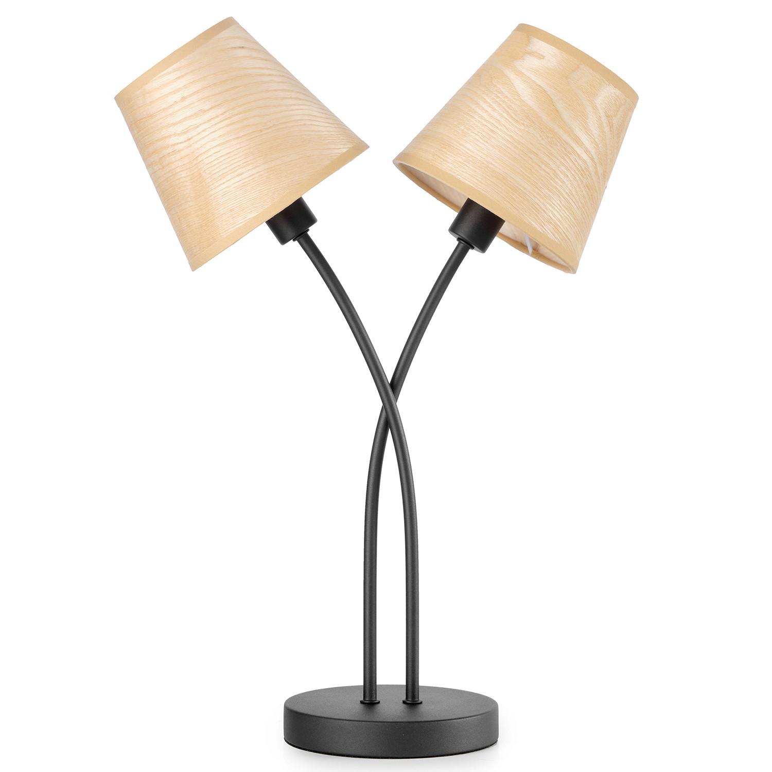 Tischleuchte Asia Schwarz/Eiche max. 6 Watt - Eichefarben/Schwarz, KONVENTIONELL, Textil/Metall (36/15/50cm)