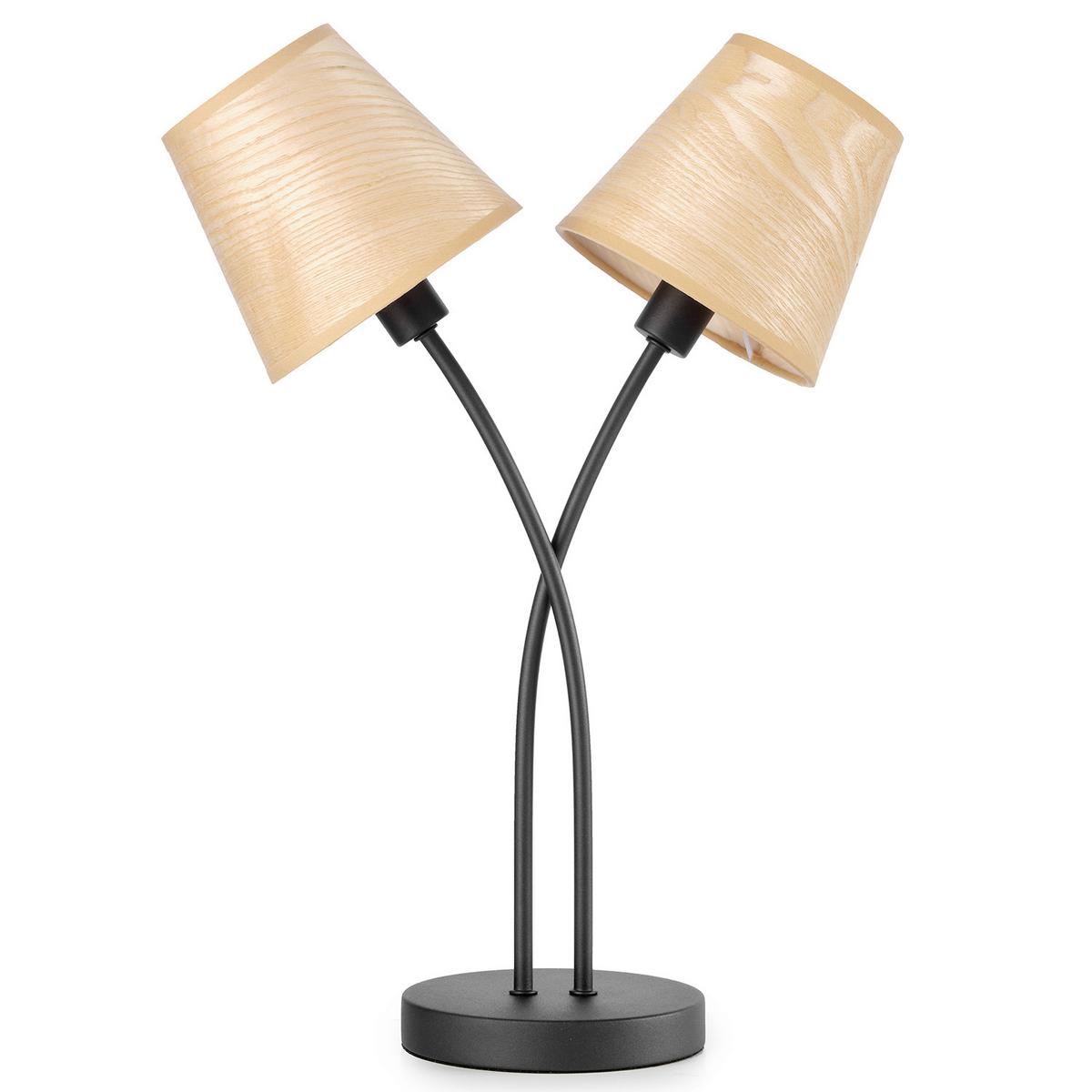 Tischleuchte Asia Schwarz/Eiche max. 6 Watt - Eichefarben/Schwarz, KONVENTIONELL, Textil/Metall (36/15/50cm)