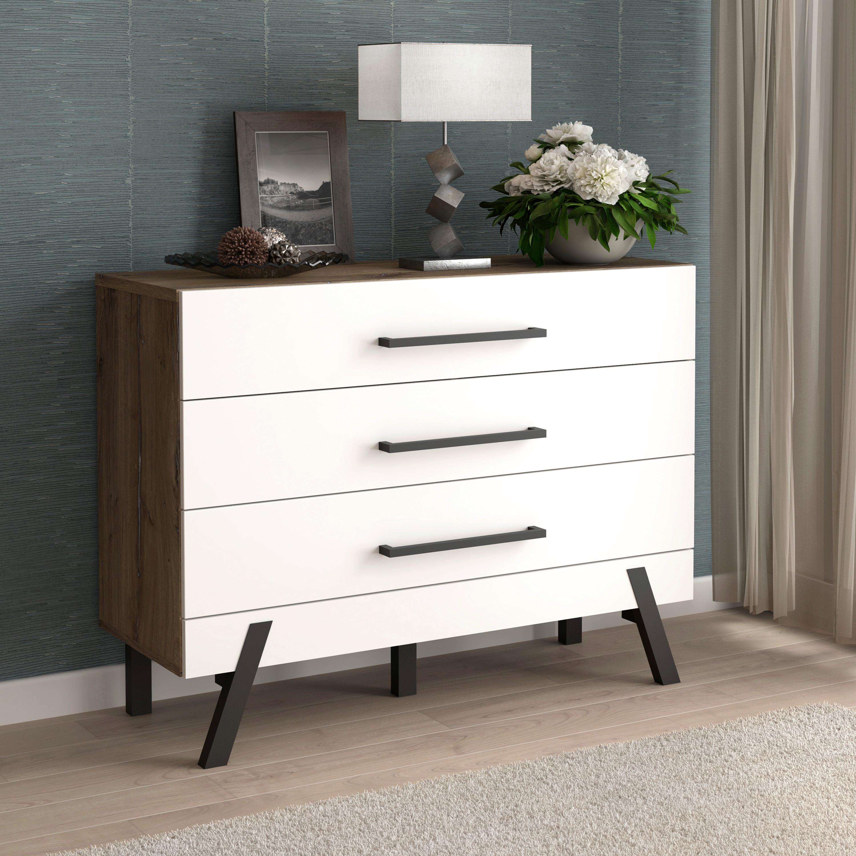 Komoda Kya - črna/barve hrasta, Moderno, kovina/leseni material (110,2/88/41cm) - Modern Living