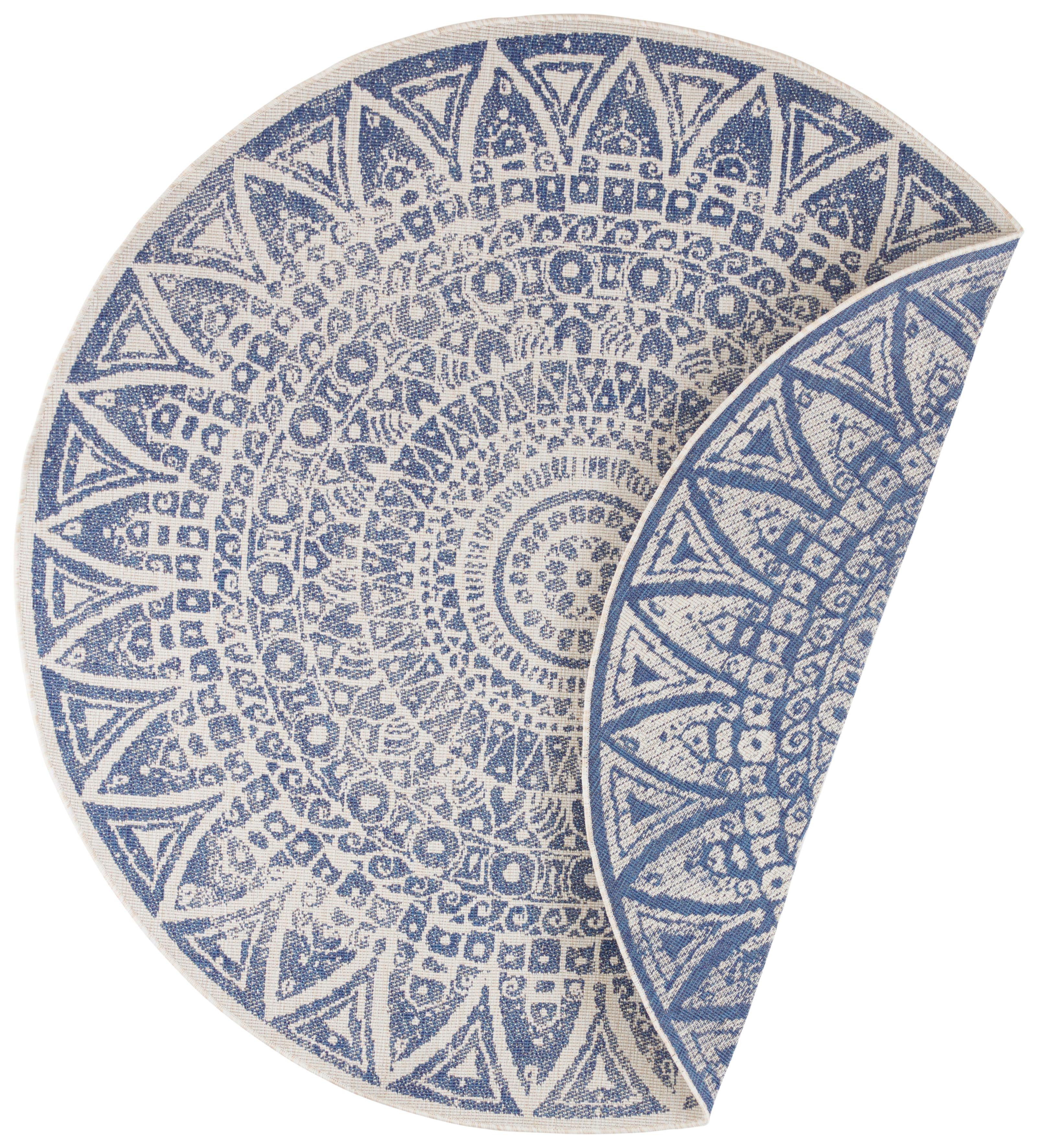 Flachwebeteppich Lilja Blau/Creme Ø ca. 140cm - Blau/Creme, Design, Kunststoff (140cm)