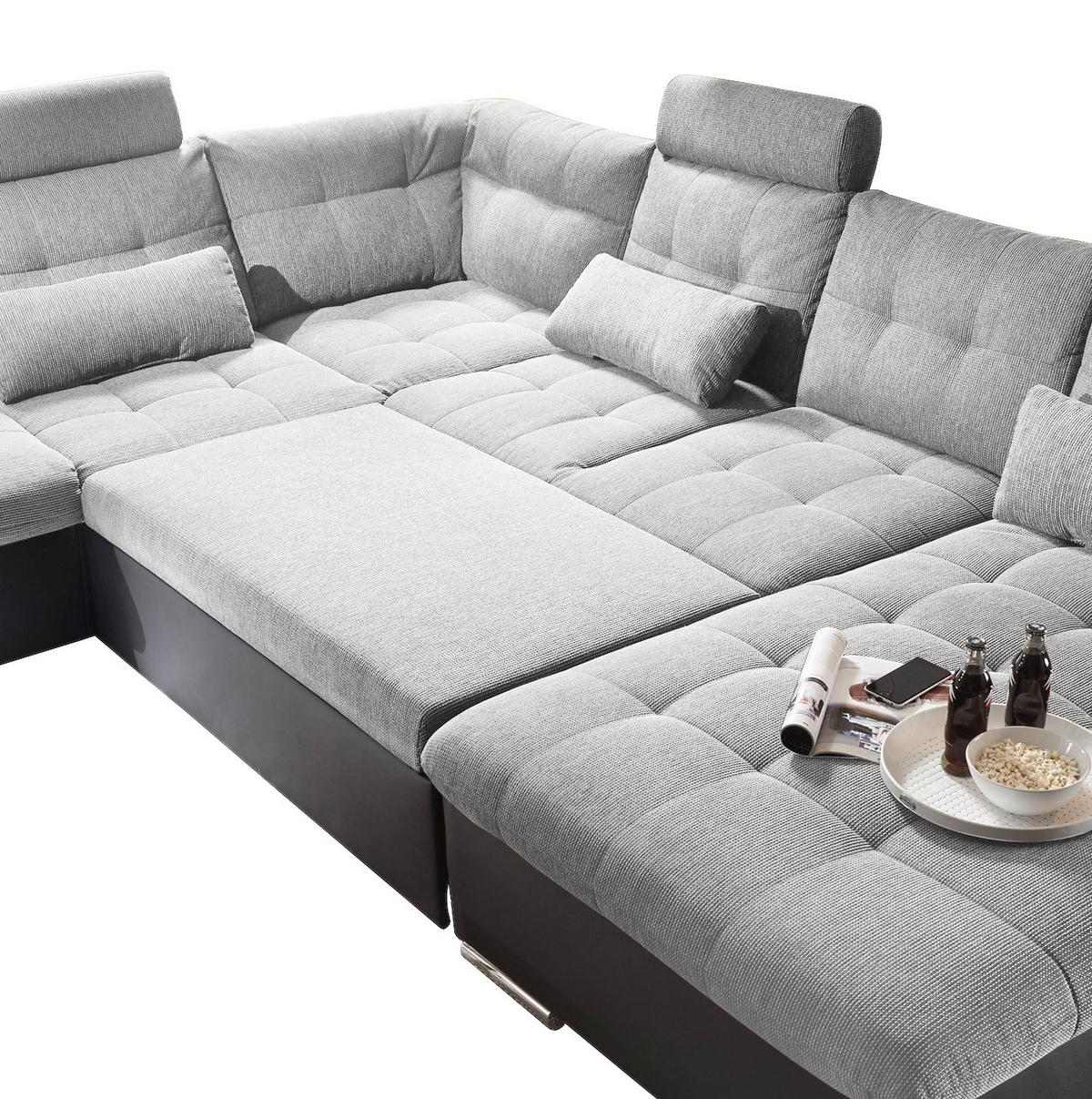 Wohnlandschaft Jakarta U inkl. Kissen Schwarz/Silber - Silberfarben/Schwarz, MODERN, Holzwerkstoff/Textil (218/324/170cm) - MID.YOU