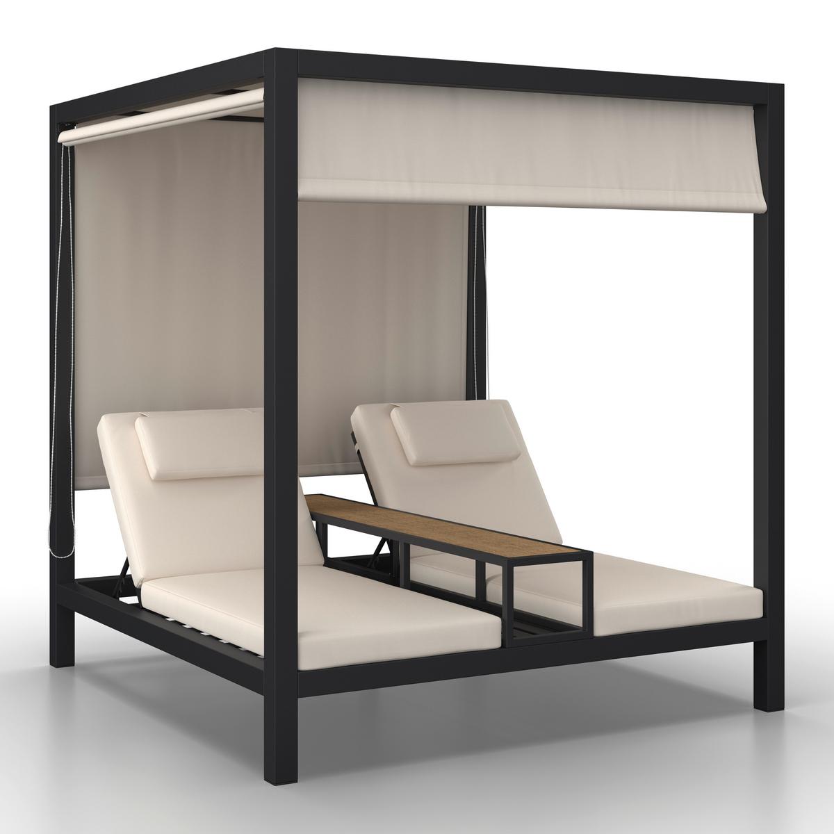 Sonneninsel Felipa Beige Metall/Outdoorstoff - Dunkelgrau/Beige, MODERN, Kunststoff/Textil - Bessagi Garden