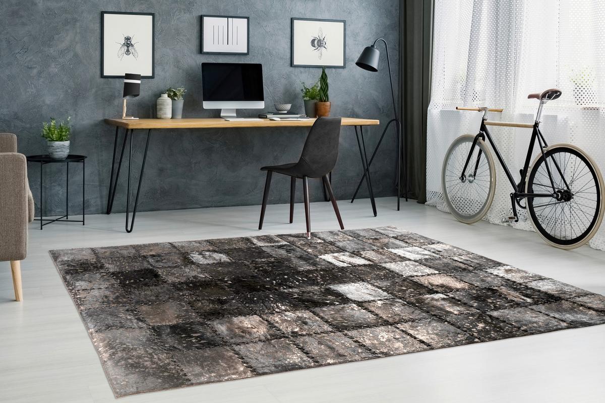 Lederteppich Voila 125 Schwarz 120x170 - Schwarz, Basics, Leder (120/170cm) - Kayoom