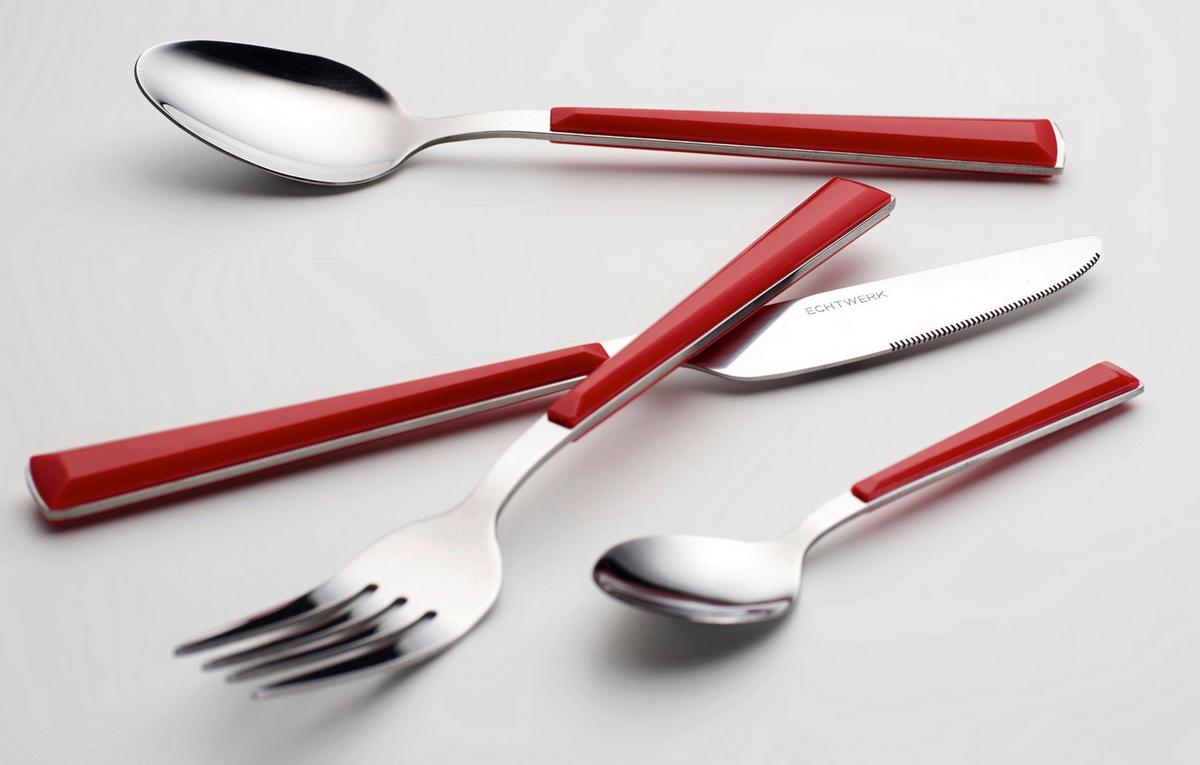 Besteckset Basic Rot/Silber 24-teilig - Rot/Silberfarben, Basics, Metall - Echtwerk