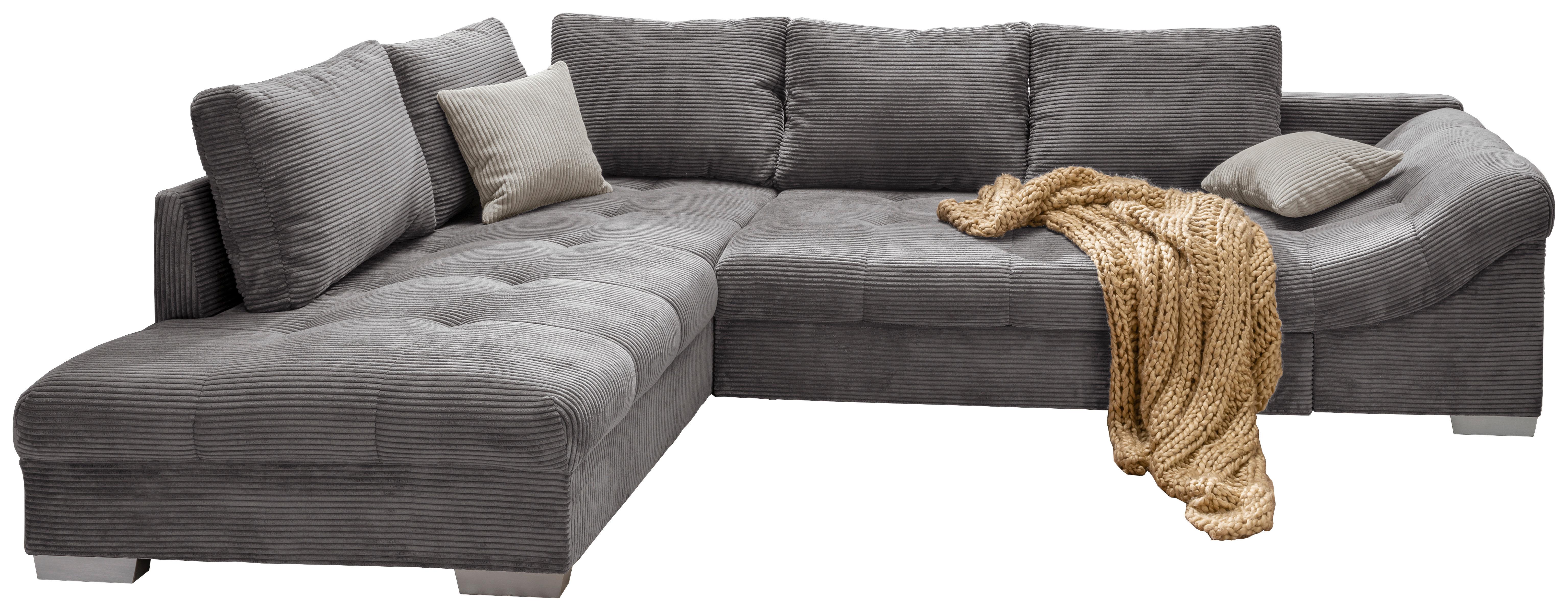 Wohnlandschaft Alvito Grau Cord - Silberfarben/Grau, Design, Holz/Textil (202/298cm) - P & B