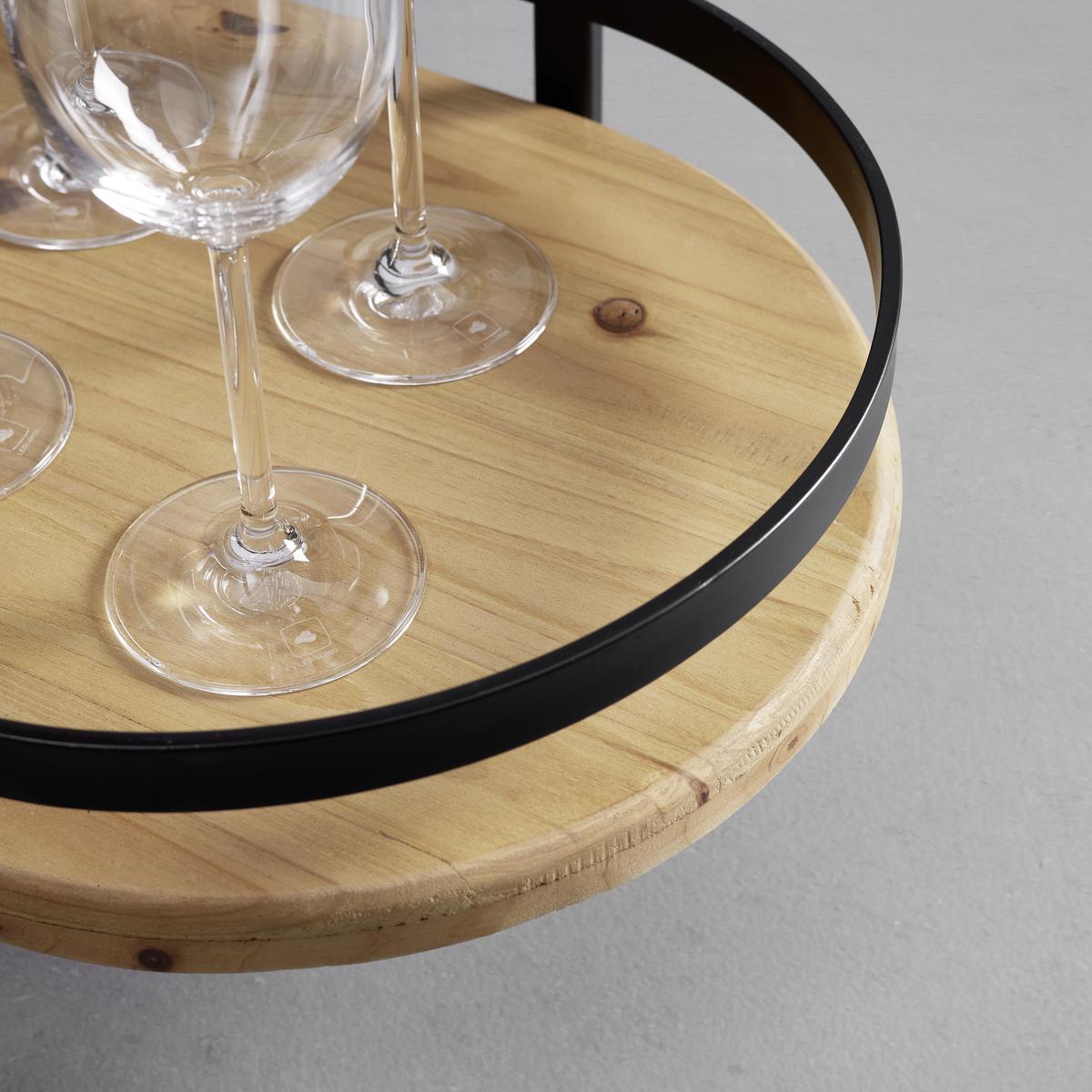 Rollwagen Jolanda Natur/ Schwarz Echtholz/Metall - Schwarz/Naturfarben, MODERN, Holz/Kunststoff (70/86/35cm) - Bessagi Home