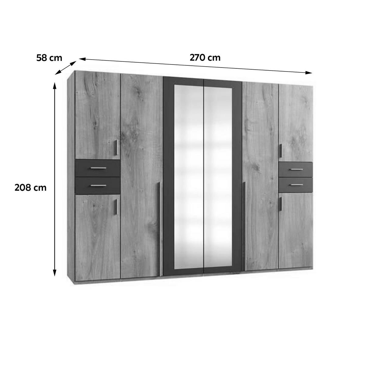 Ormar S Klasičnim Vratima Vegas - boje grafita/srebrne boje, Basics, drvni materijal (270/208/58cm) - Modern Living
