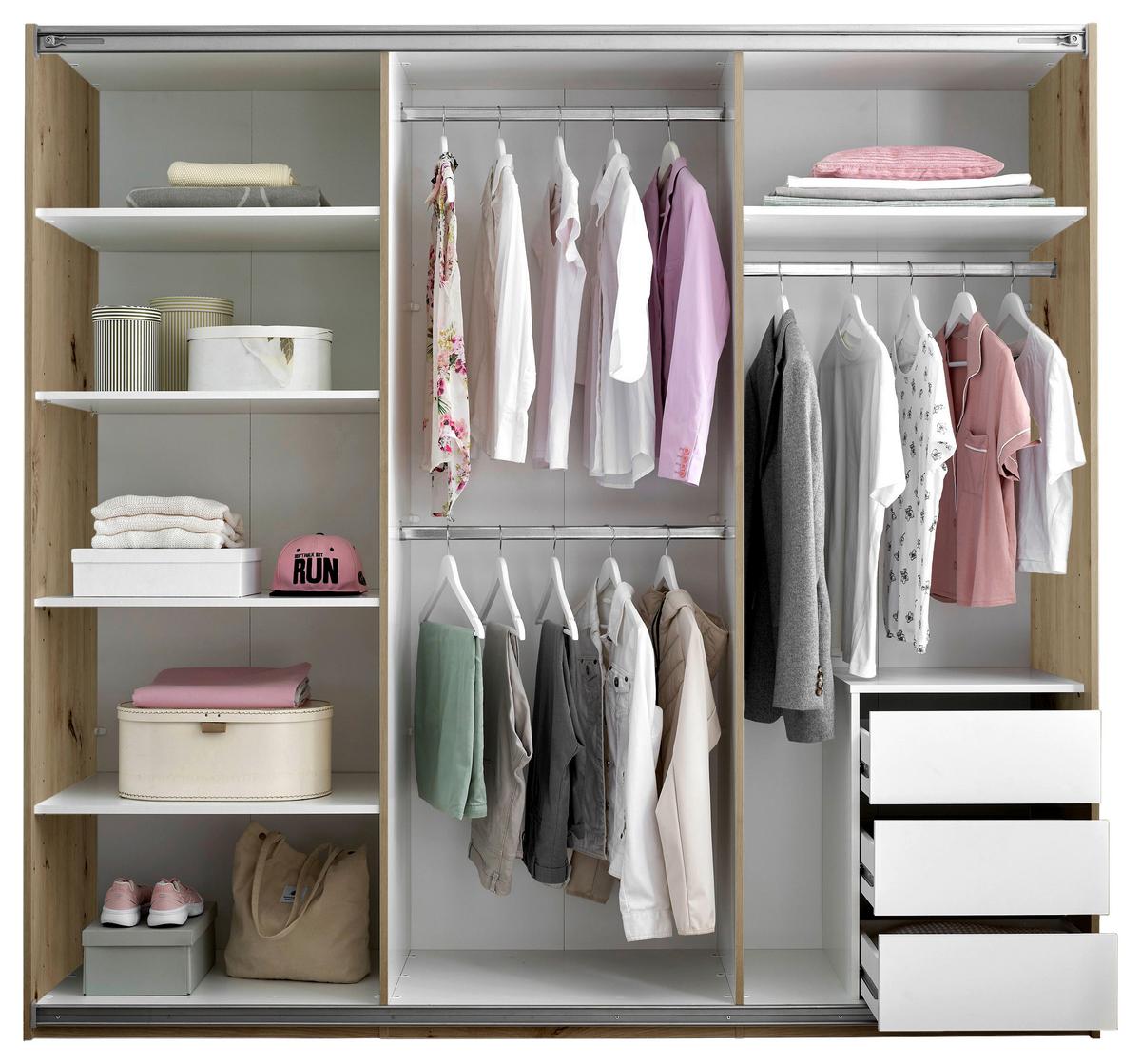 Dulap cu uși culisante CARANO - stejar Artisan, Konventionell, sticlă/material pe bază de lemn (215/204/63cm) - Modern Living