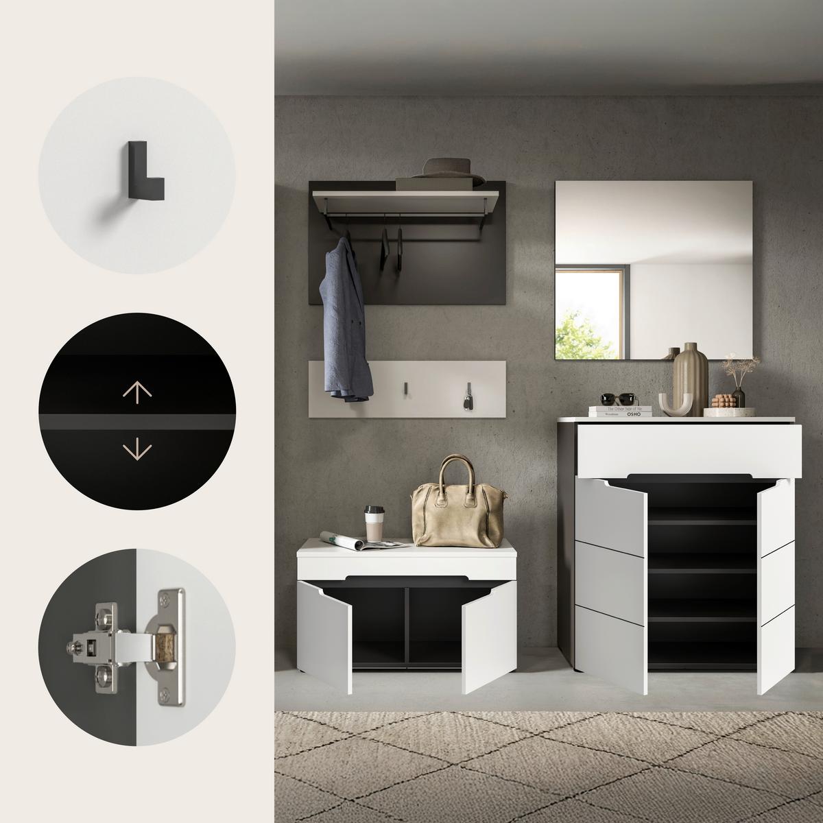 Predsoba Canu, Bela, Siva, 4-Delna - siva/bela, Design, leseni material (175/190/37cm) - Livetastic