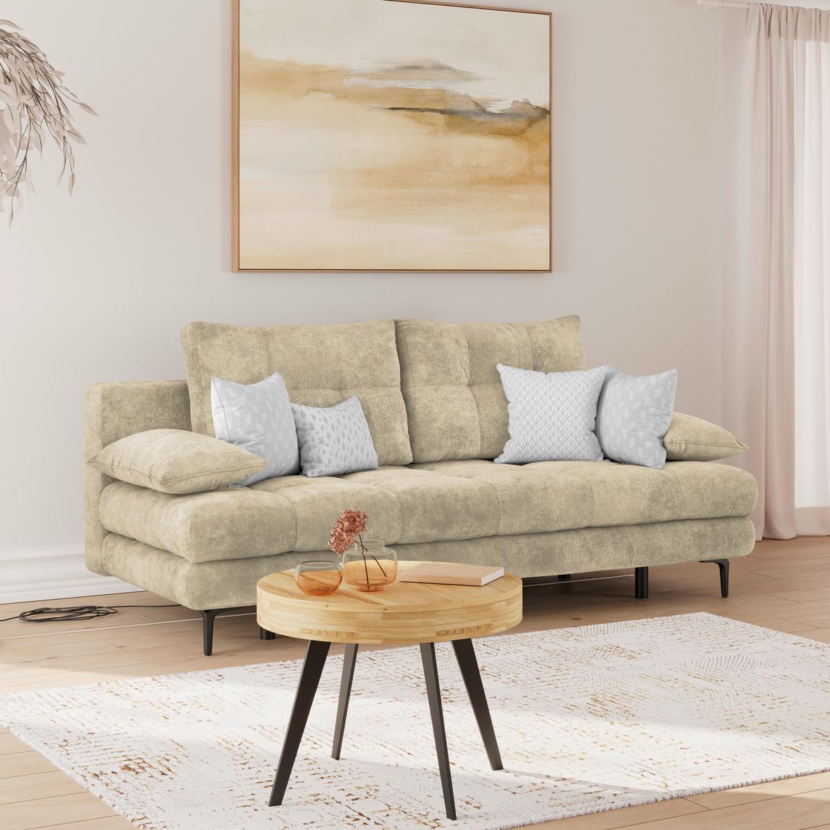 Trosjed Perla - bež/crna, Konvencionalno, tekstil/metal (203/94/96cm)