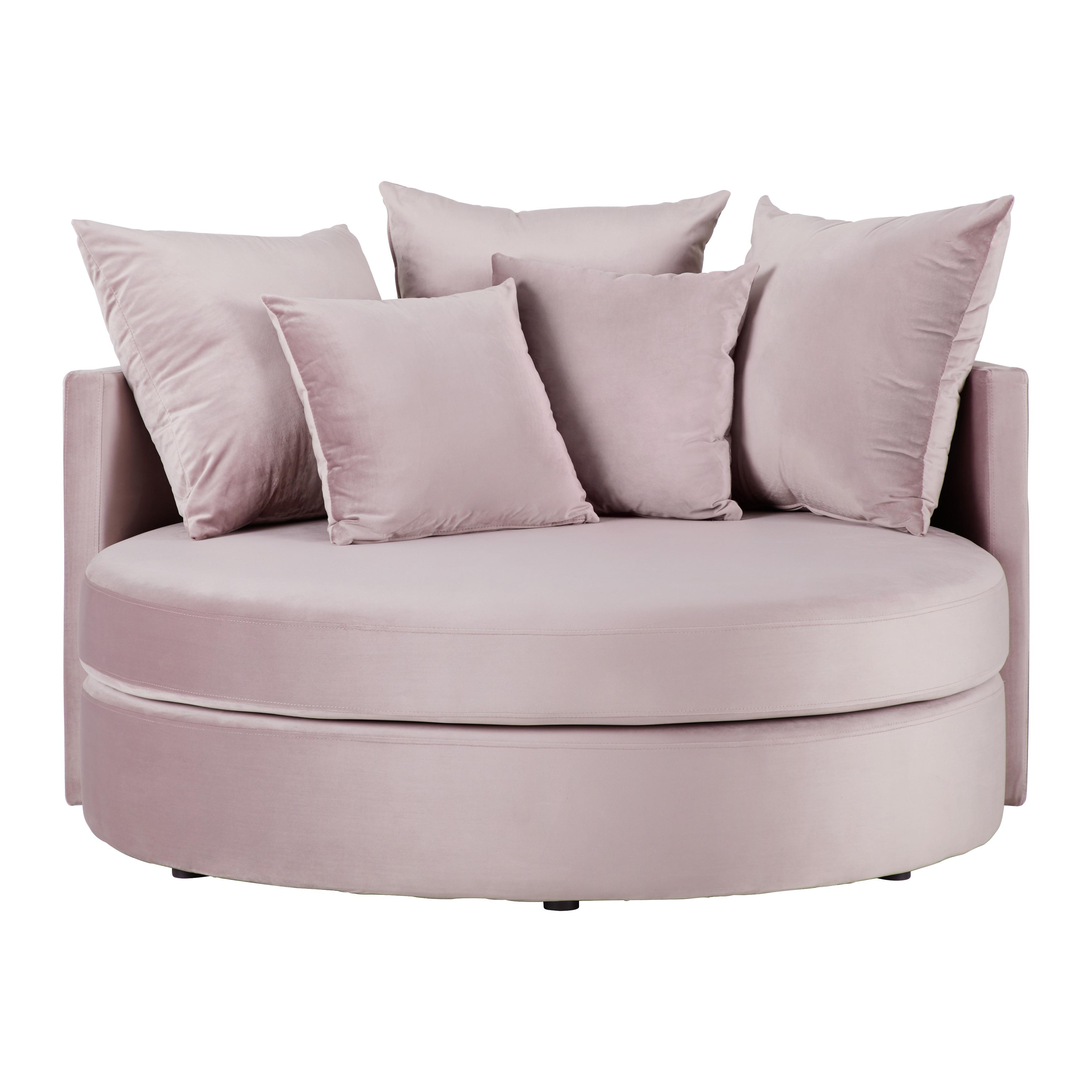 Sofa "Elena" mit 5 Kissen, rosa, Samtbezug - Schwarz/Rosa, MODERN, Holz/Kunststoff (130/65/140cm) - Bessagi Home
