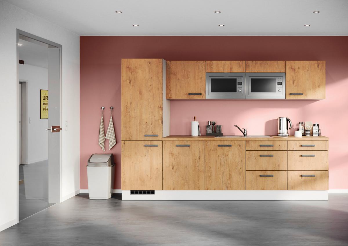 Küchenblock IBZ ohne Geräte ca. 300 cm Eichefarben - Eichefarben/Weiß, Design, Holzwerkstoff/Metall (300cm) - Impuls