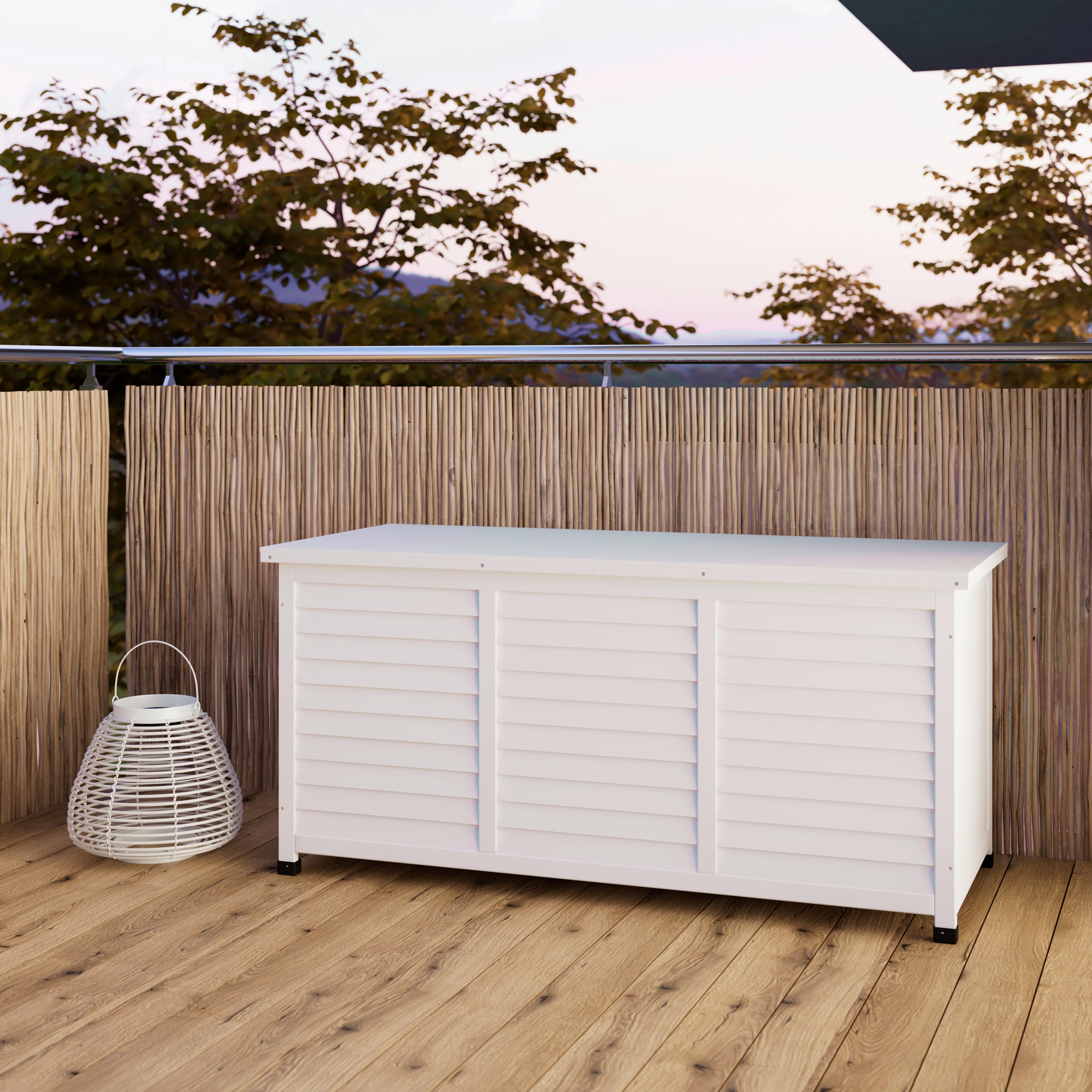 Kissenbox Joris Weiß aus Echtholz - Weiß, MODERN, Holz (127/60/56cm) - Bessagi Garden