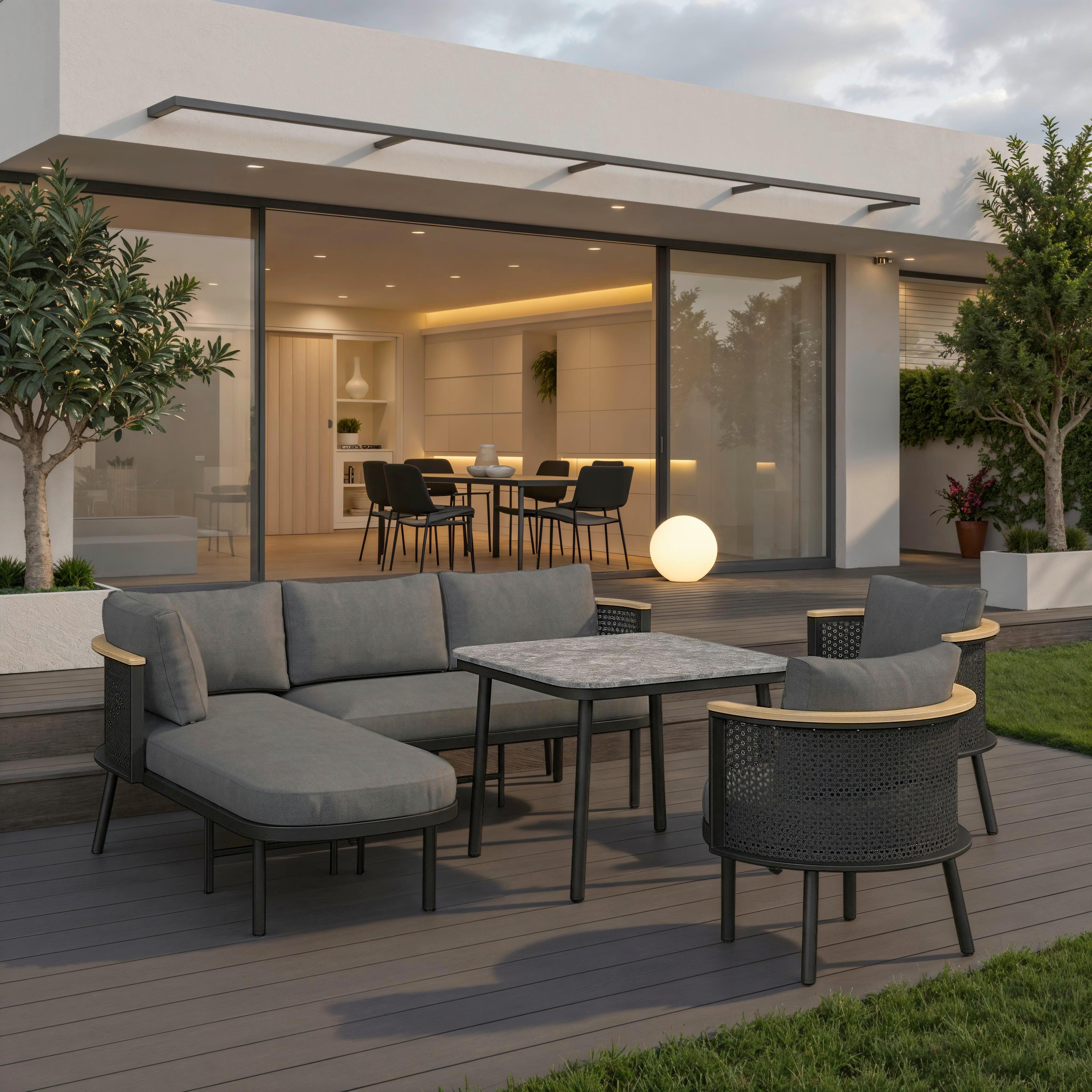 Dining-Loungeset Lissa Dunkelg Outdoorstoff/Metall/Polywood - Dunkelgrau/Schwarz, MODERN, Kunststoff/Textil - Bessagi Garden